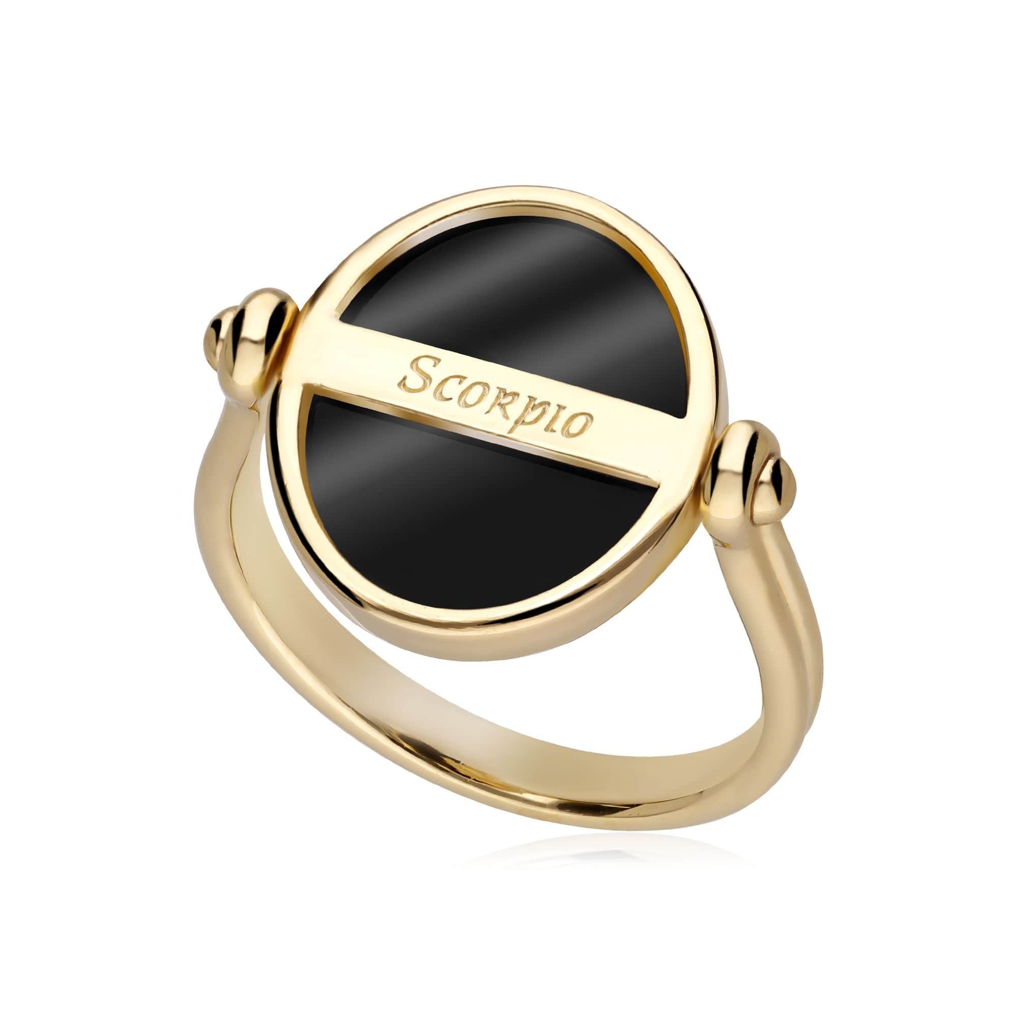 270R062101925 Zodiac Black Onyx Scorpio Flip Ring in 18ct Gold Plated Silver 3