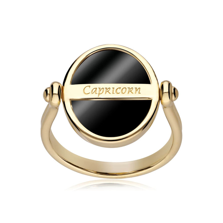270R062201925 Zodiac Black Onyx Capricorn Flip Ring in 18ct Gold Plated Silver 5