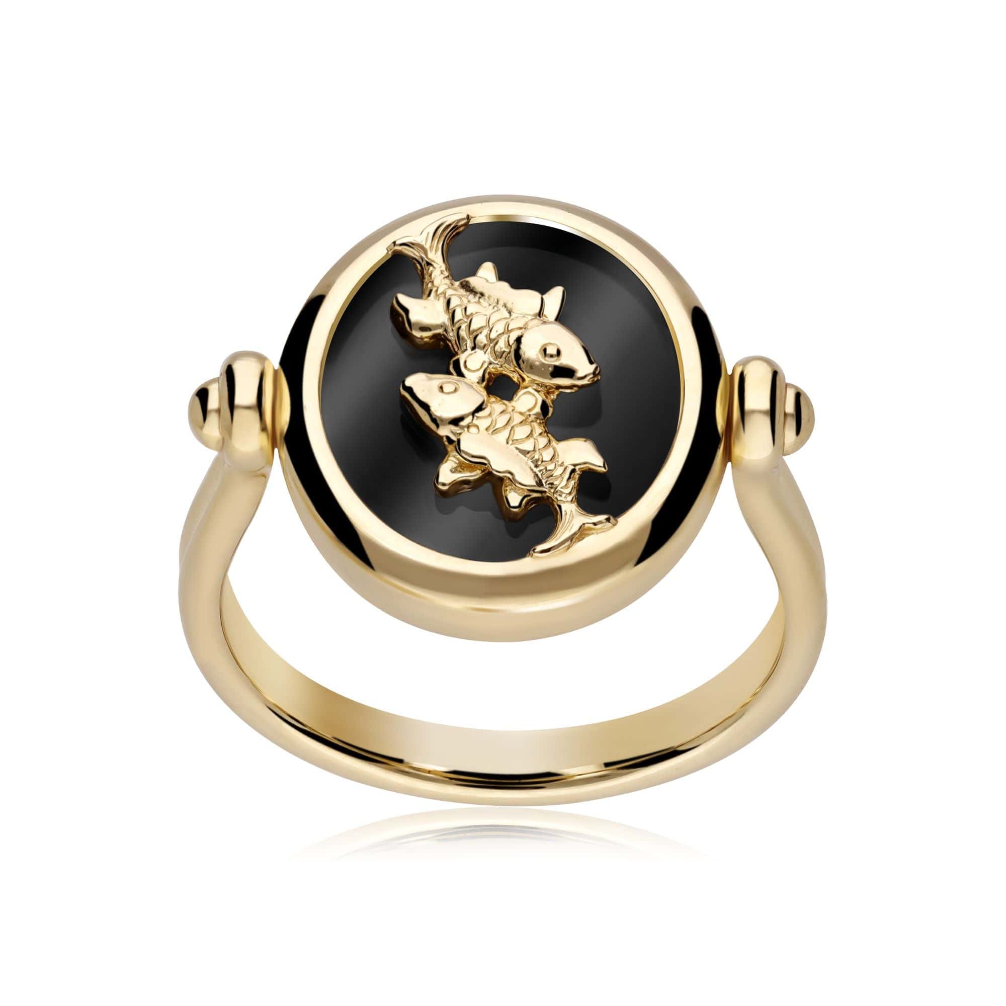 270R062401925 Zodiac Black Onyx Pisces Flip Ring in 18ct Gold Plated Silver 4