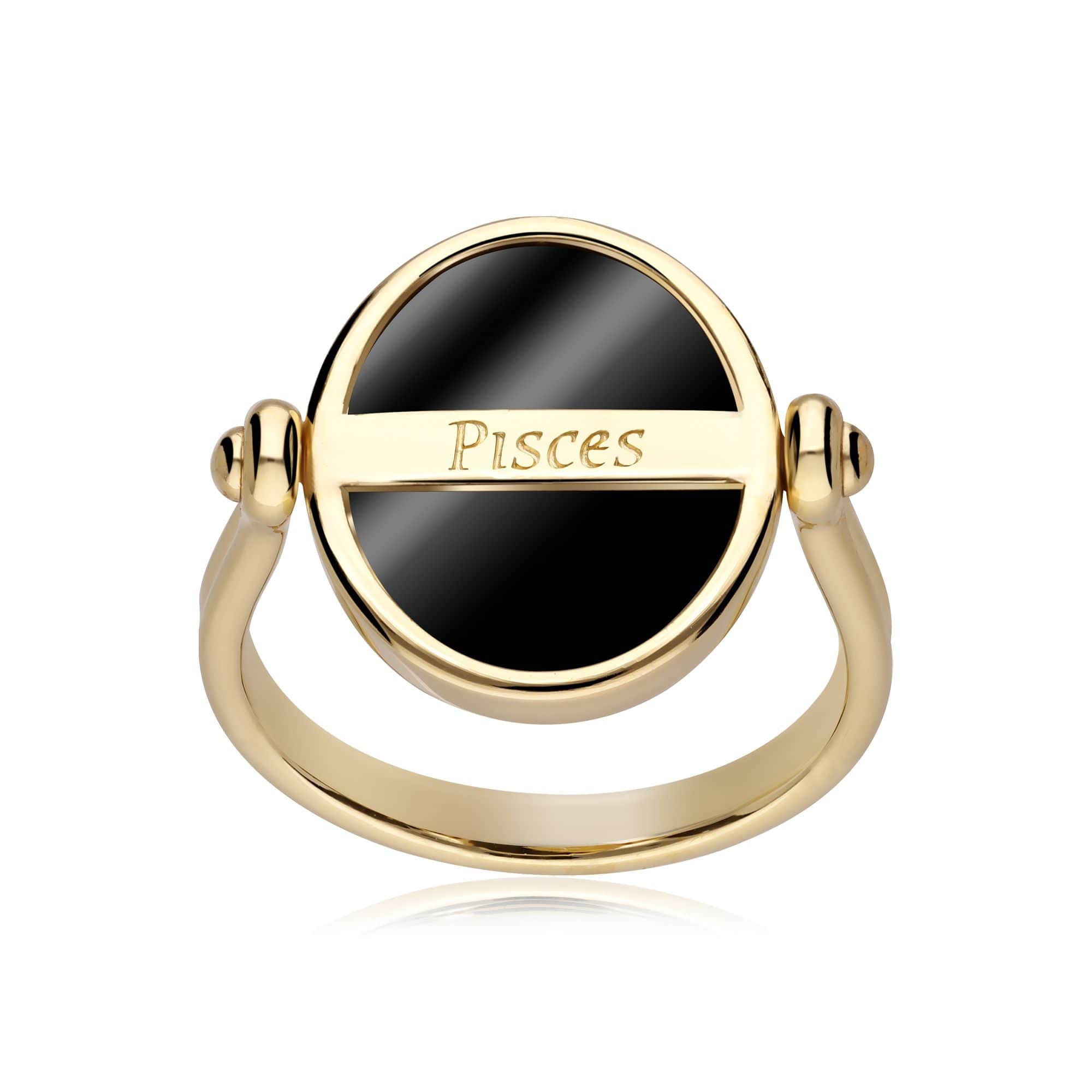 270R062401925 Zodiac Black Onyx Pisces Flip Ring in 18ct Gold Plated Silver 5