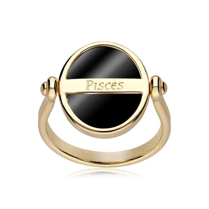 270R062401925 Zodiac Black Onyx Pisces Flip Ring in 18ct Gold Plated Silver 5
