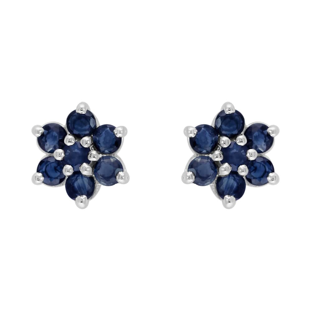 Floral Sapphire Cluster Stud Earrings & Pendant Set Image 2