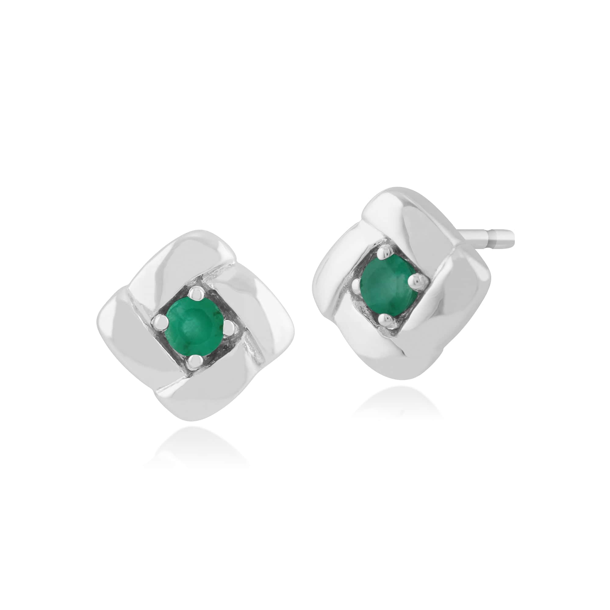 Classic Round Emerald Square Crossover Stud Earrings in 925 Sterling Silver - Gemondo