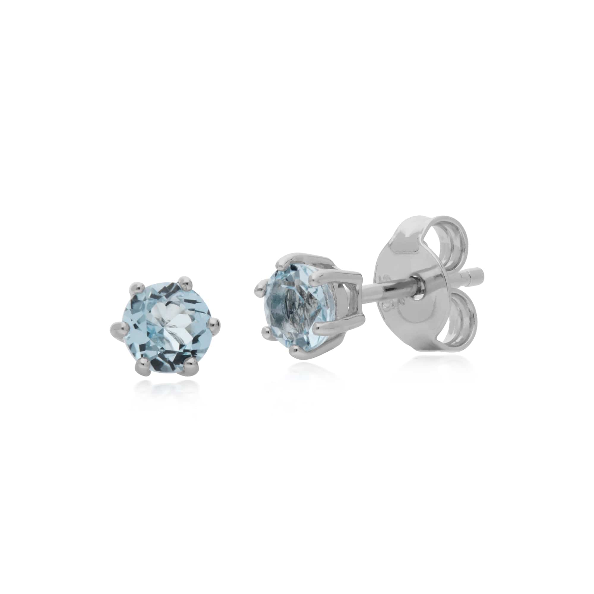 270E025101925 Classic Round Blue Topaz Claw Set Stud Earrings in Sterling Silver 1