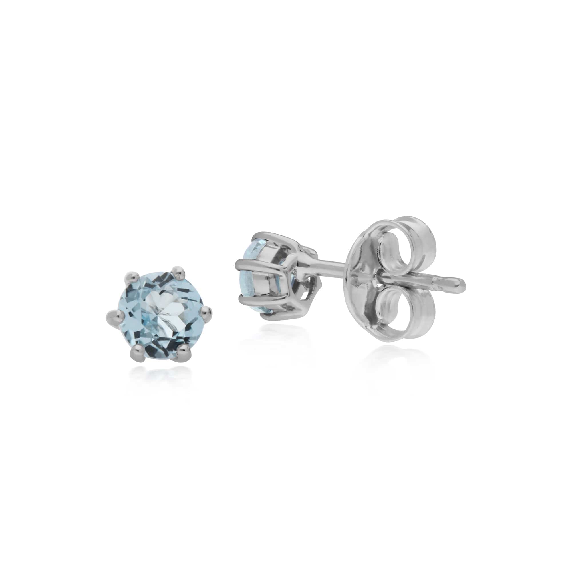 270E025101925 Classic Round Blue Topaz Claw Set Stud Earrings in Sterling Silver 2