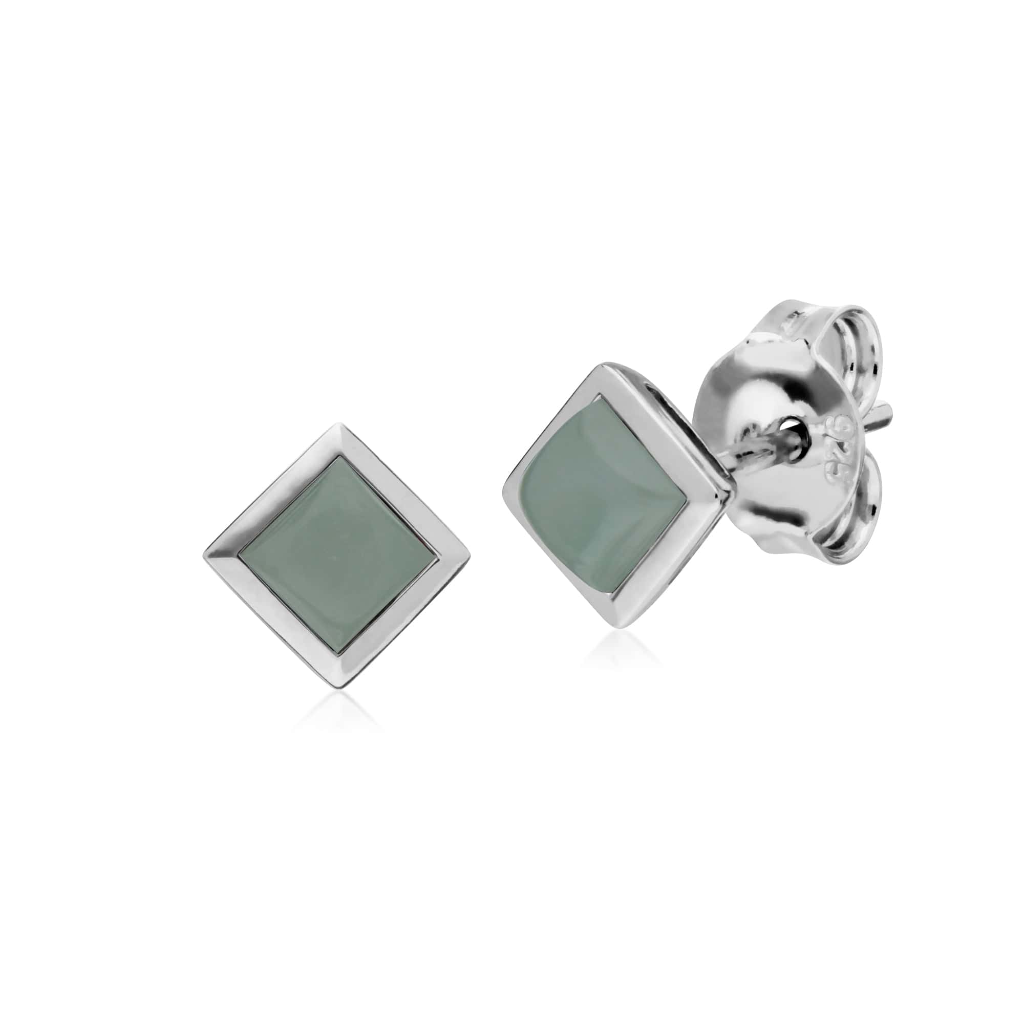Classic Square Jade Bezel Stud Earrings in 925 Sterling Silver - Gemondo