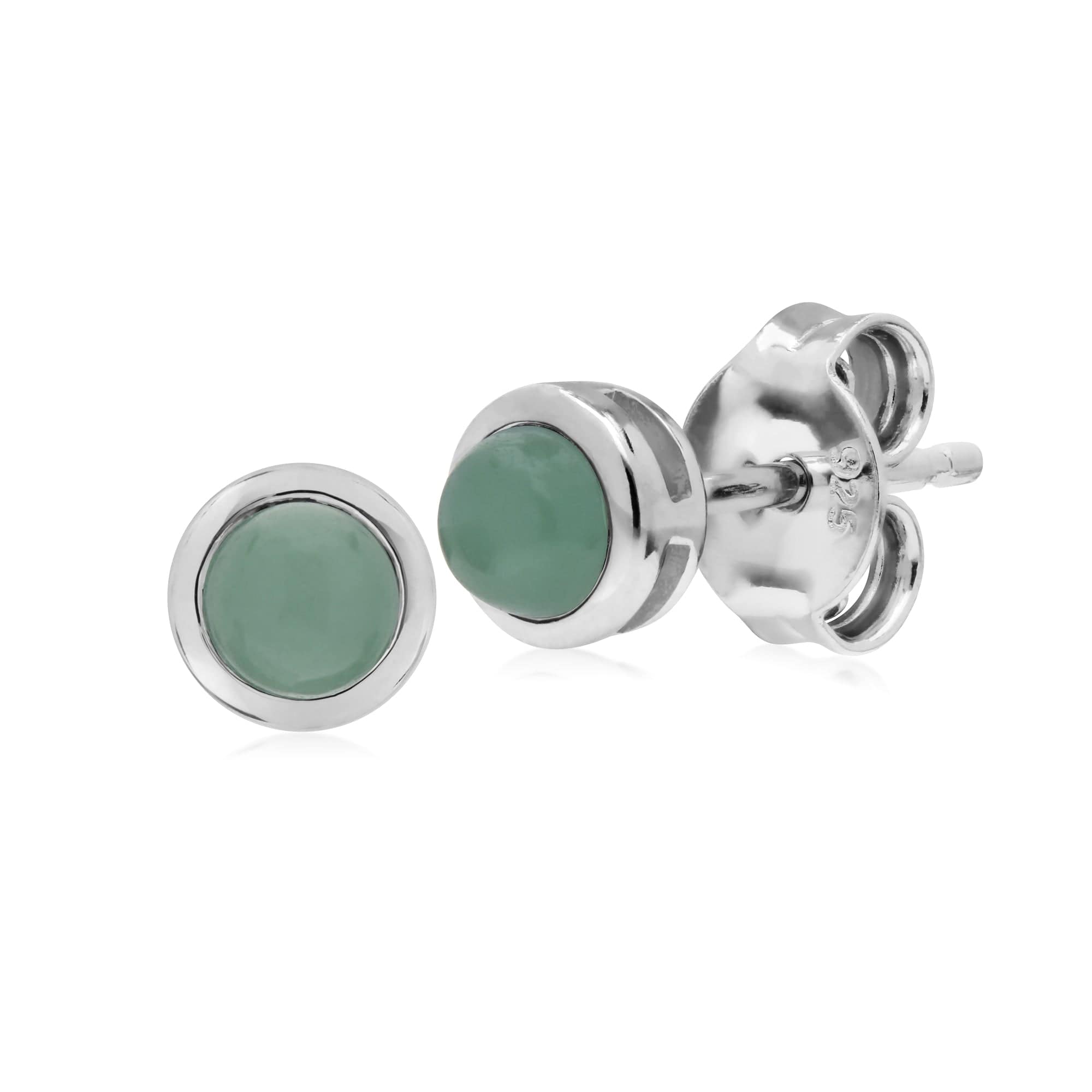 Classic Round Jade Bezel Stud Earrings in 925 Sterling Silver - Gemondo