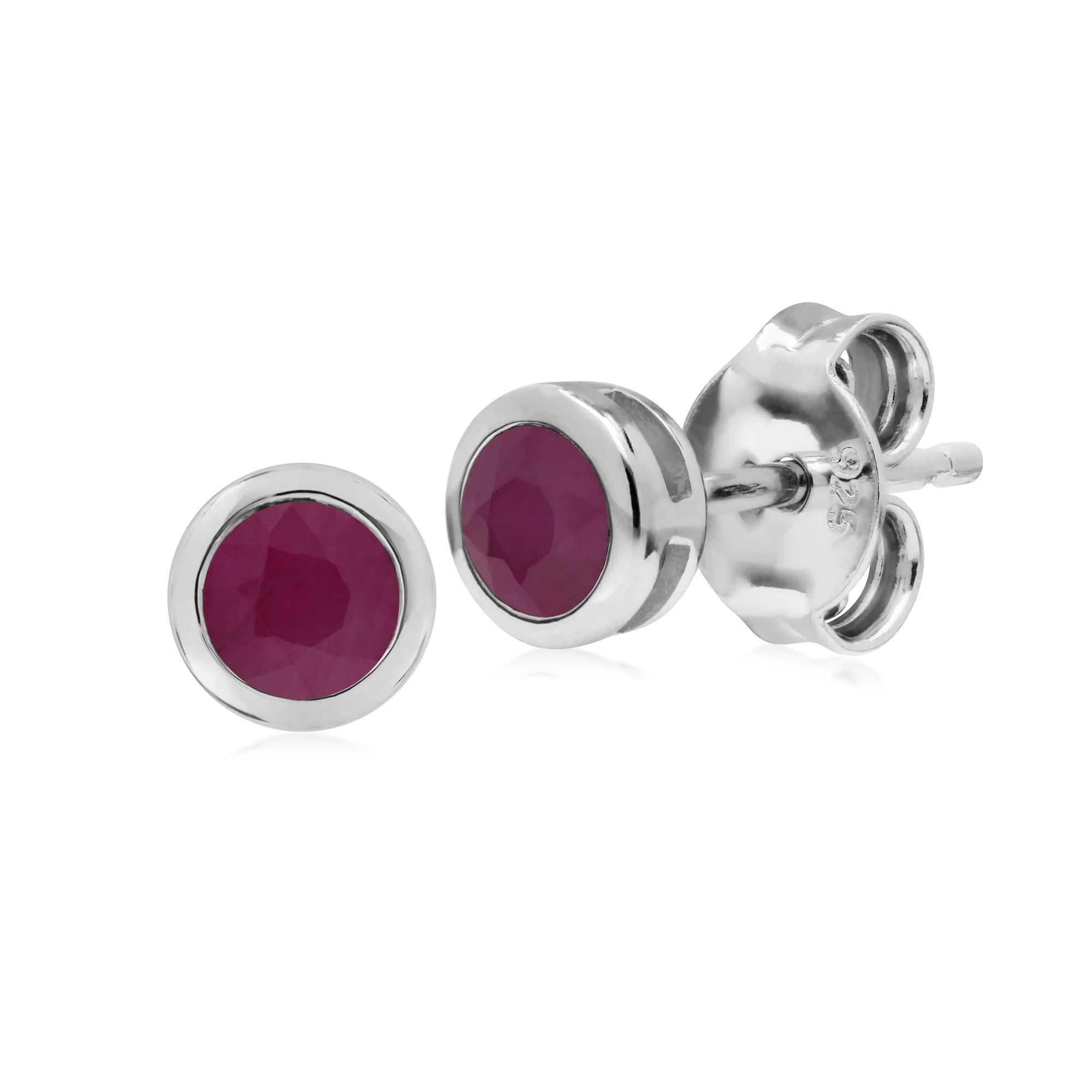 270E025802925 Classic Round Ruby Bezel Stud Earrings in Sterling Silver 1