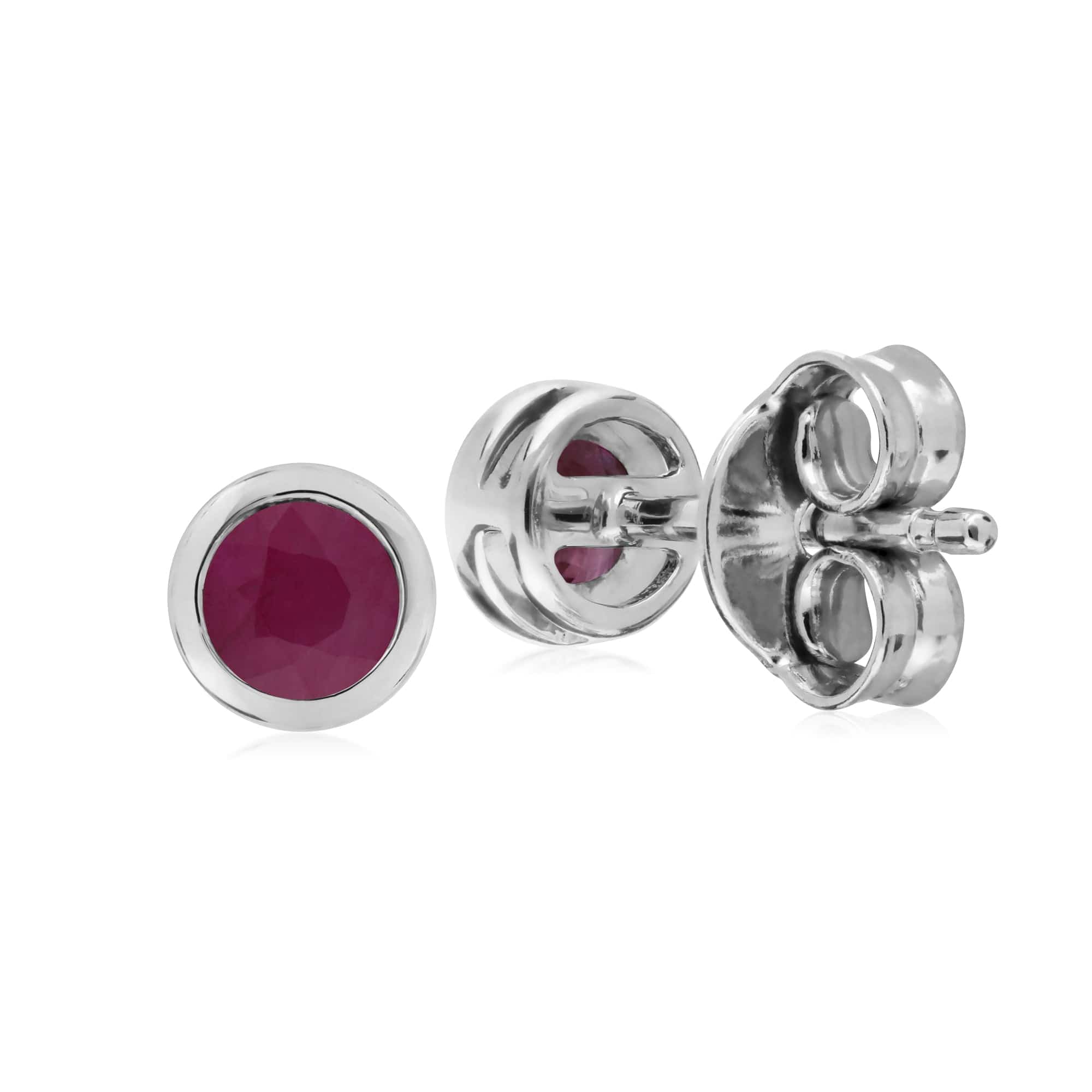 270E025802925 Classic Round Ruby Bezel Stud Earrings in Sterling Silver 2