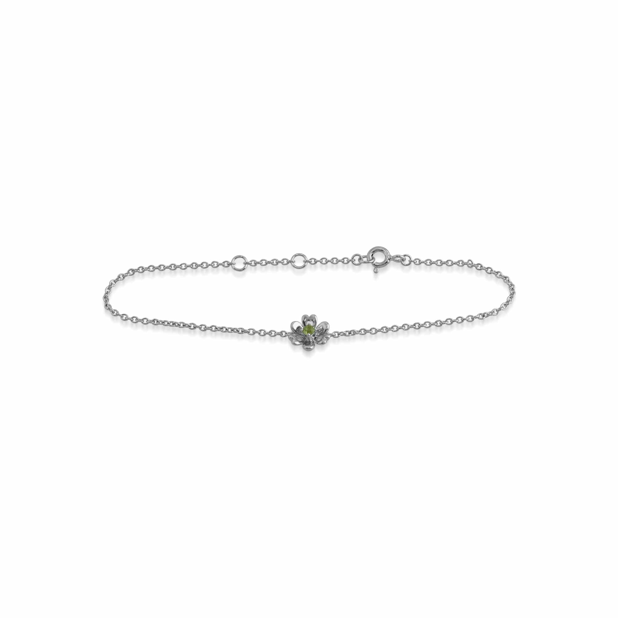 Floral Round Peridot Flower Single Stone Bracelet in 925 Sterling Silver - Gemondo