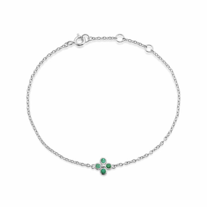 270L009701925 Floral Round Emerald Bezel Set Clover Bracelet in Sterling Silver 1