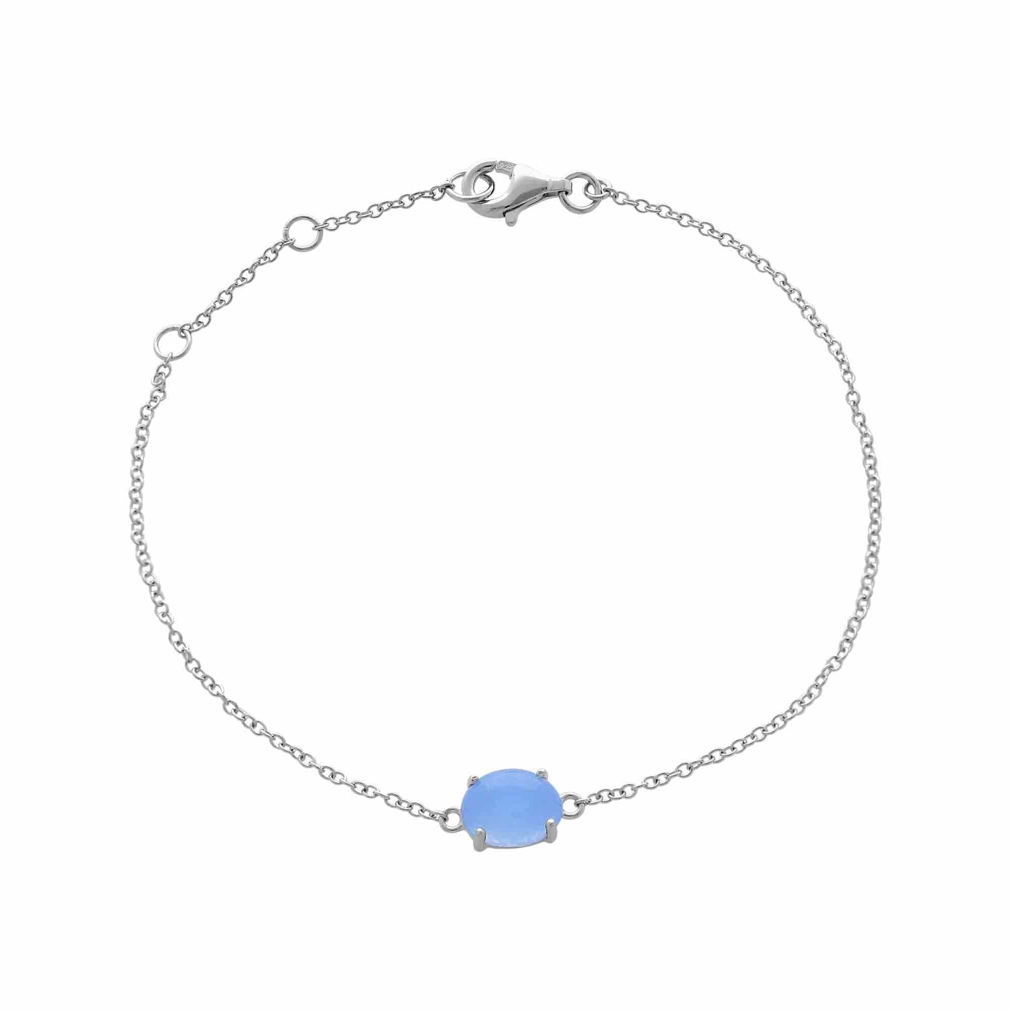 Classic Oval Milky Aquamarine Single Stone Bracelet in Sterling Silver - Gemondo