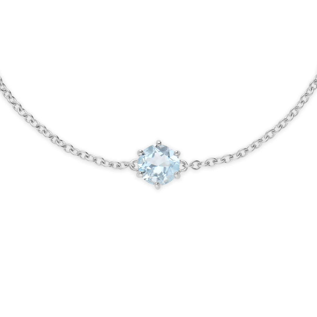270L010801925 Classic Round Blue Topaz 6 Claw Set Single Stone Bracelet in 925 Sterling Silver 2