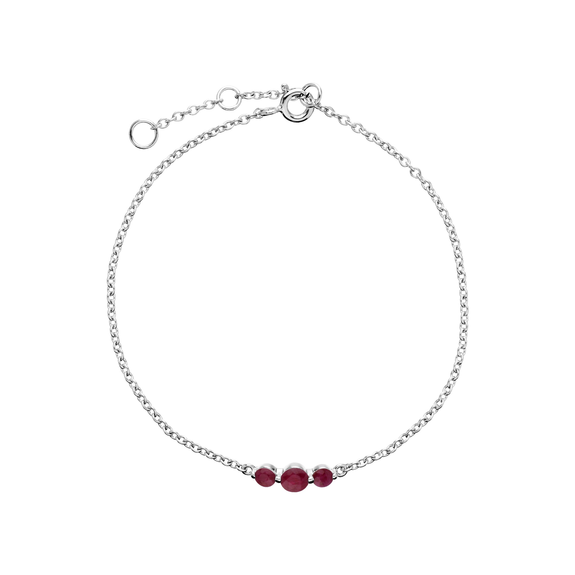 270L011105925 Classic Round Ruby Three Stone Gradient Bracelet In Sterling Silver 1