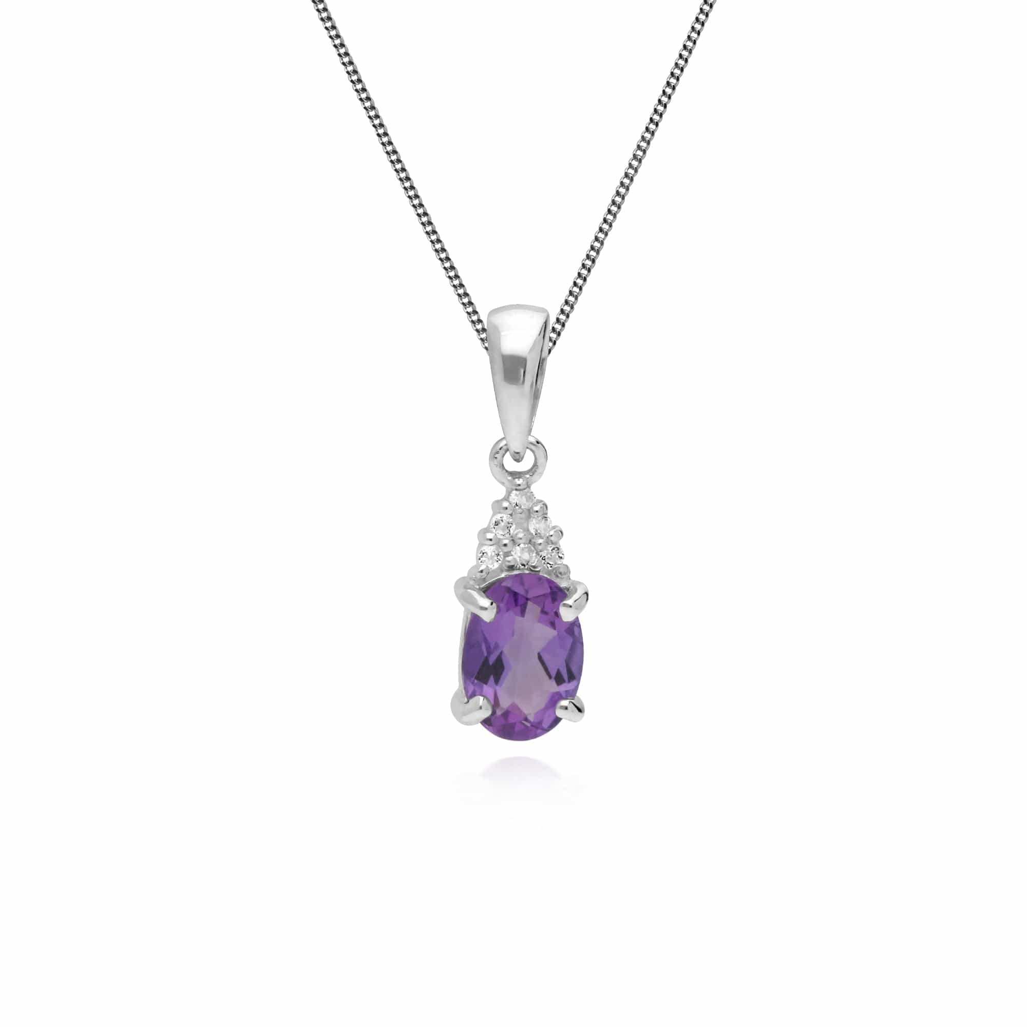 270P016705925 Classic Oval Amethyst & White Topaz Pendant in 925 Sterling Silver 1