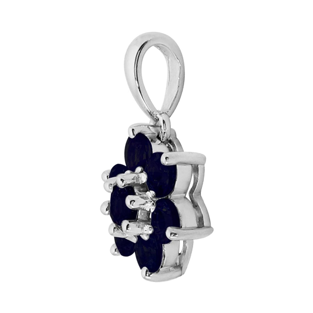 270E014007925-270P016906925 Floral Round Sapphire Flower Cluster Stud Earrings & Pendant Set in 925 Sterling Silver 6