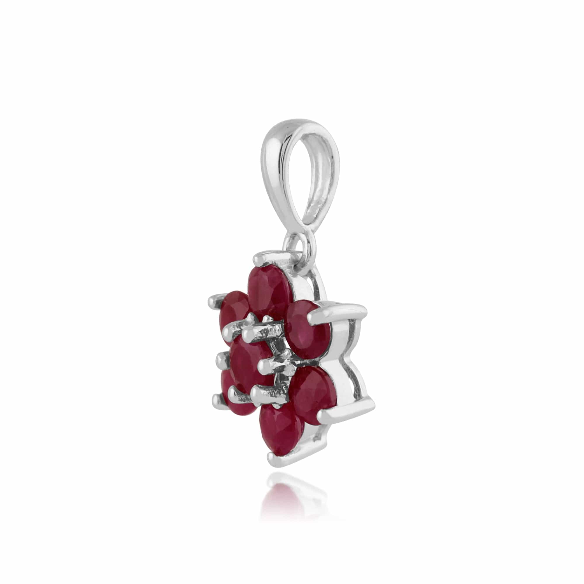 270E014008925-270P0169079 Floral Round Ruby Flower Cluster Stud Earrings & Pendant Set in 925 Sterling Silver 5