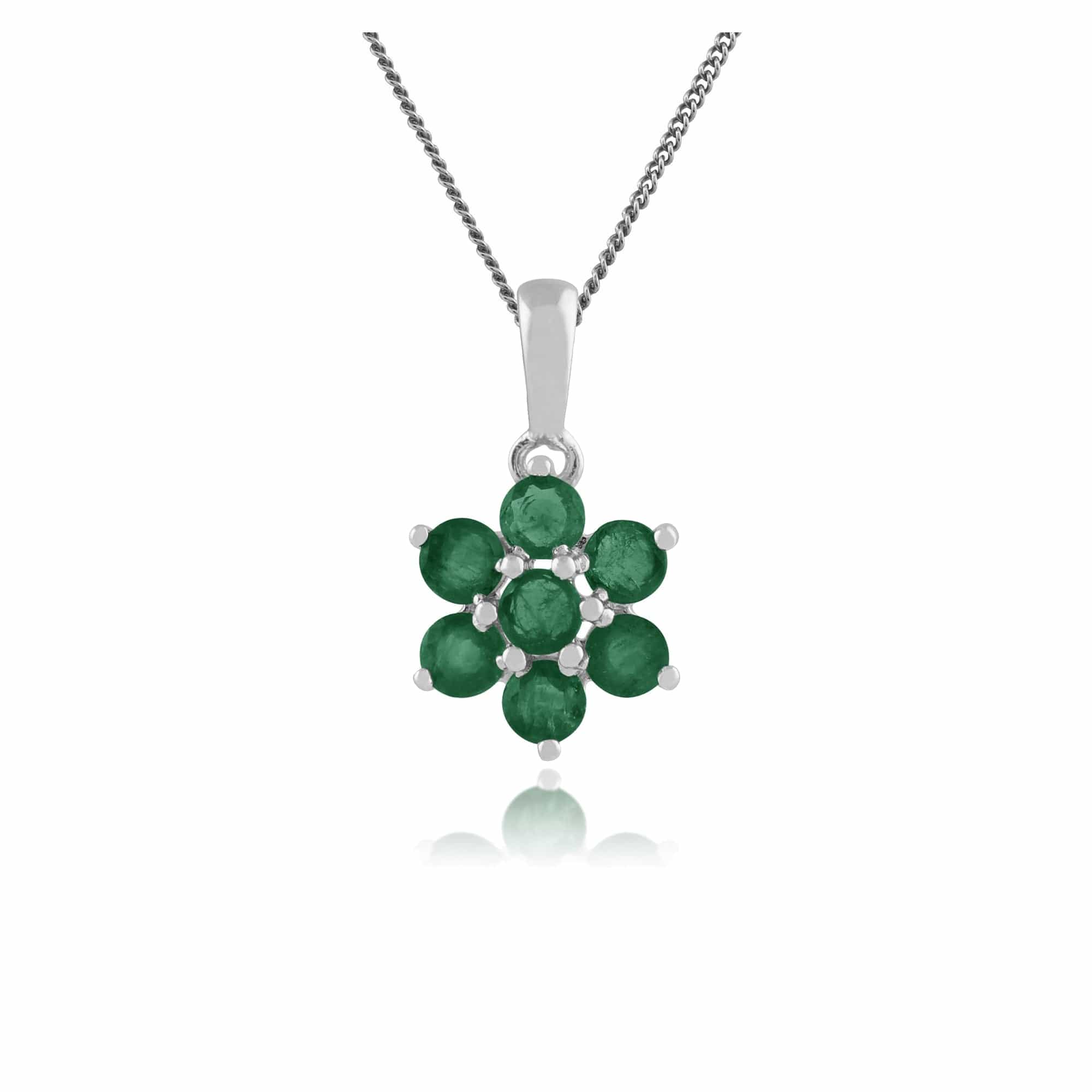 Floral Round Emerald Cluster Pendant in 925 Sterling Silver - Gemondo