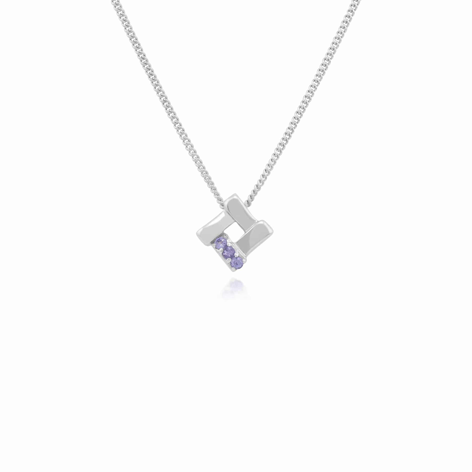 Classic Round Tanzanite Square Crossover Pendant in 925 Sterling Silver - Gemondo