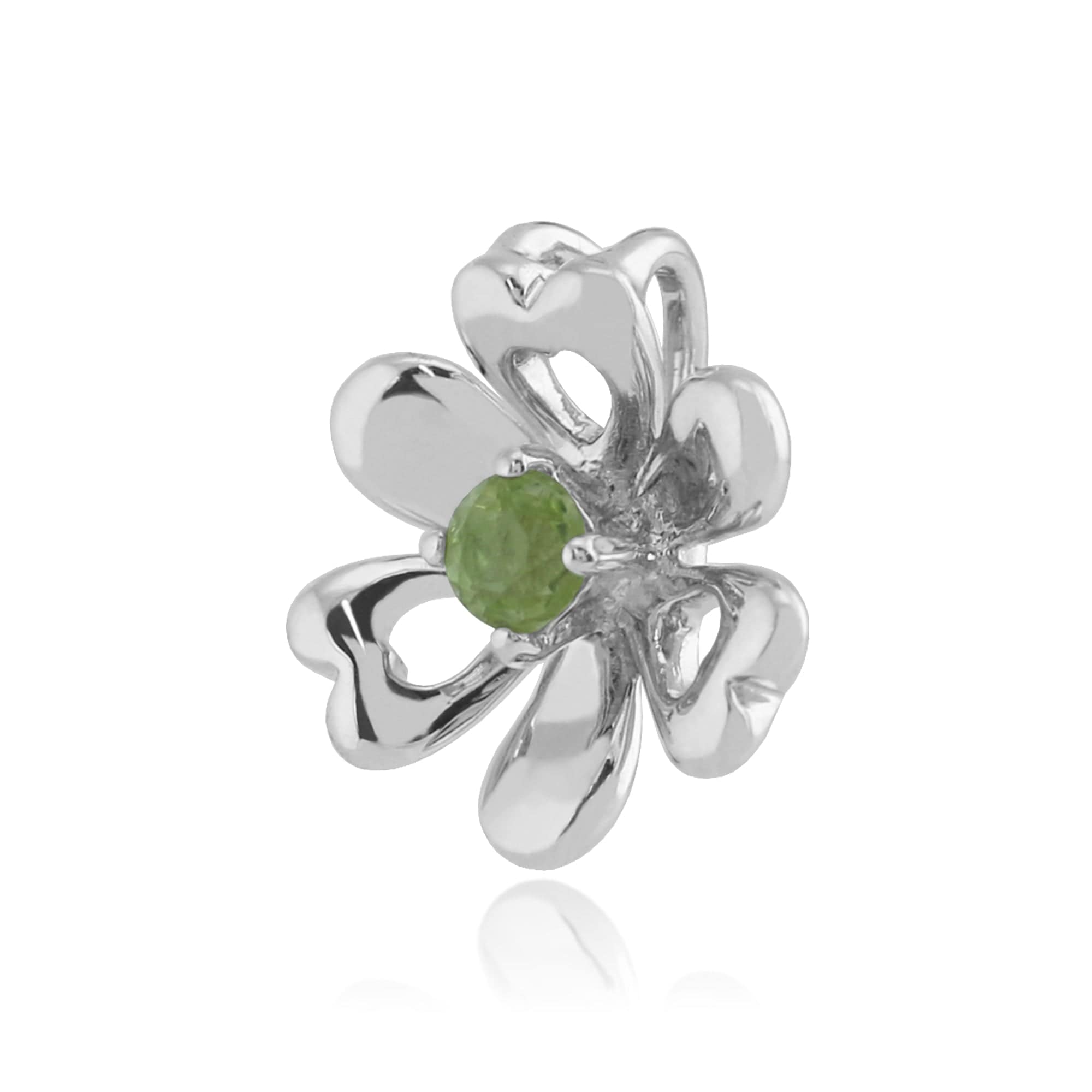 270P021901925 Floral Round Peridot Flower Single Stone Pendant in 925 Sterling Silver 2