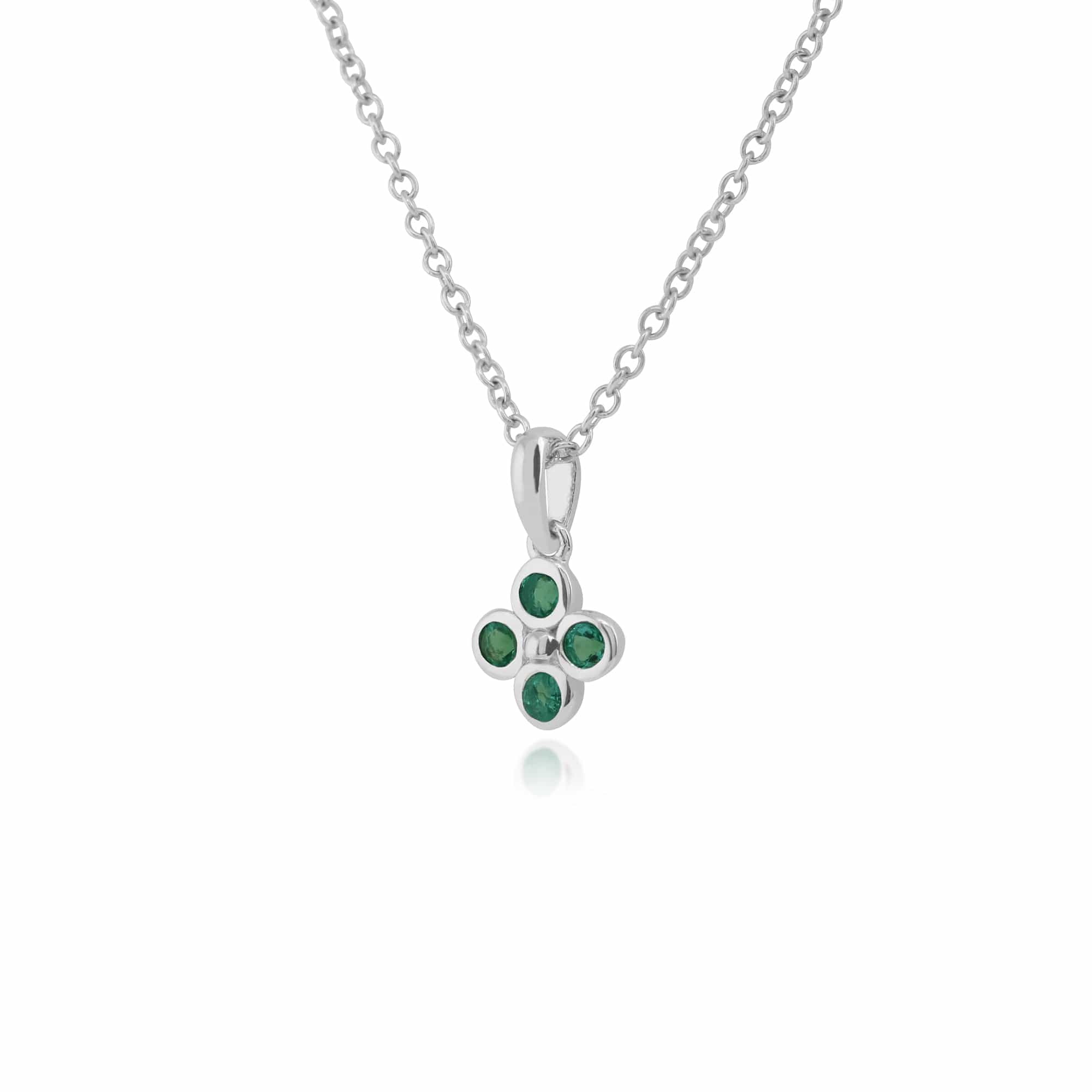 Floral Round Emerald Bezel Set Clover Pendant in 925 Sterling Silver - Gemondo
