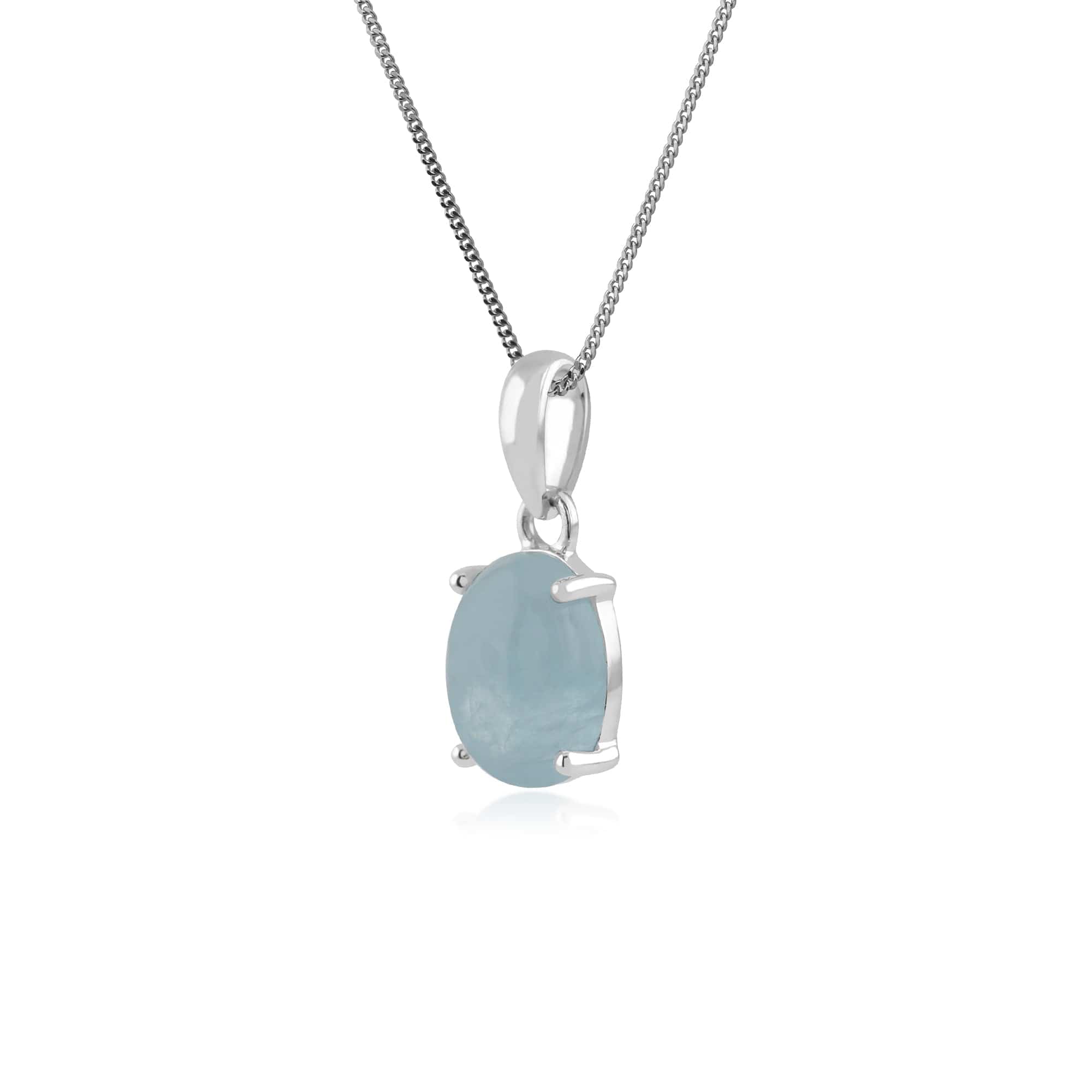 270P023801925 Classic Oval Milky Aquamarine Single Stone Pendant in 925 Sterling Silver 2