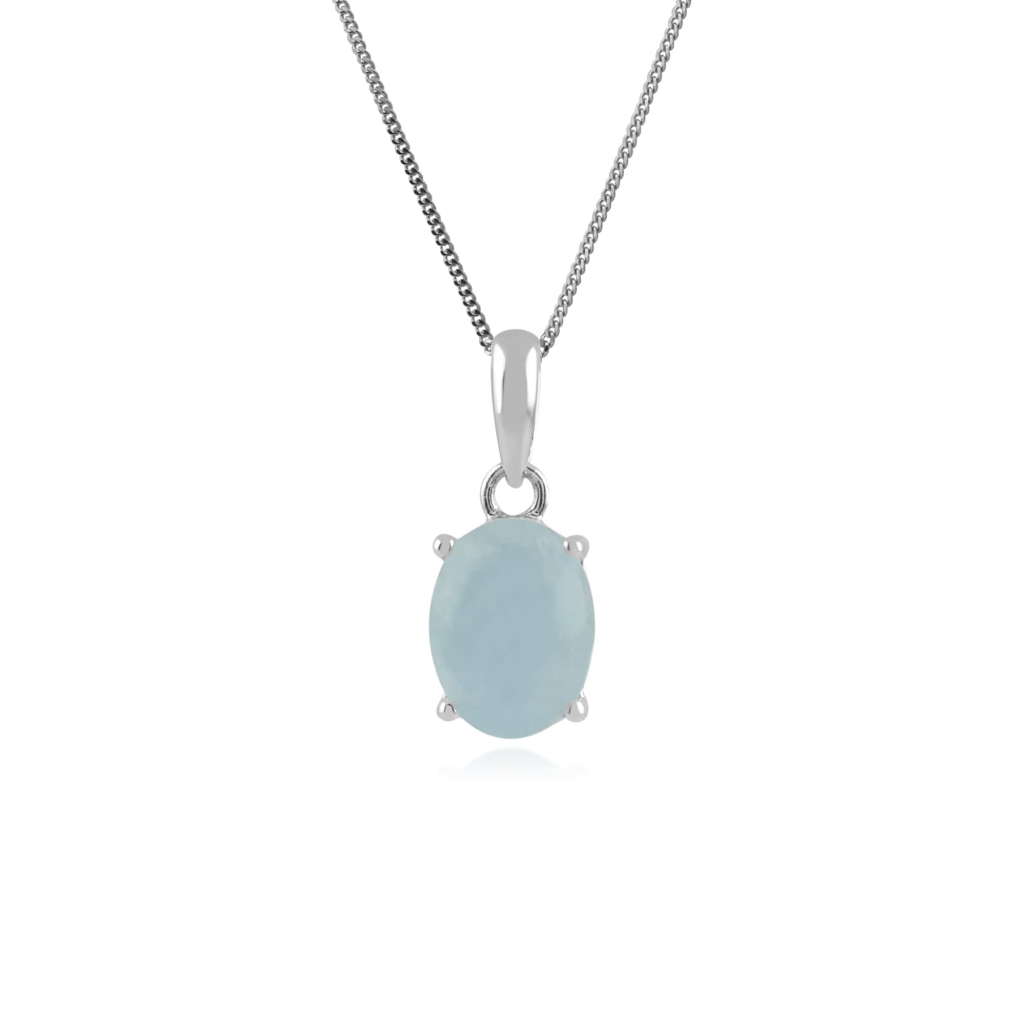 Classic Oval Milky Aquamarine Single Stone Pendant in 925 Sterling Silver - Gemondo