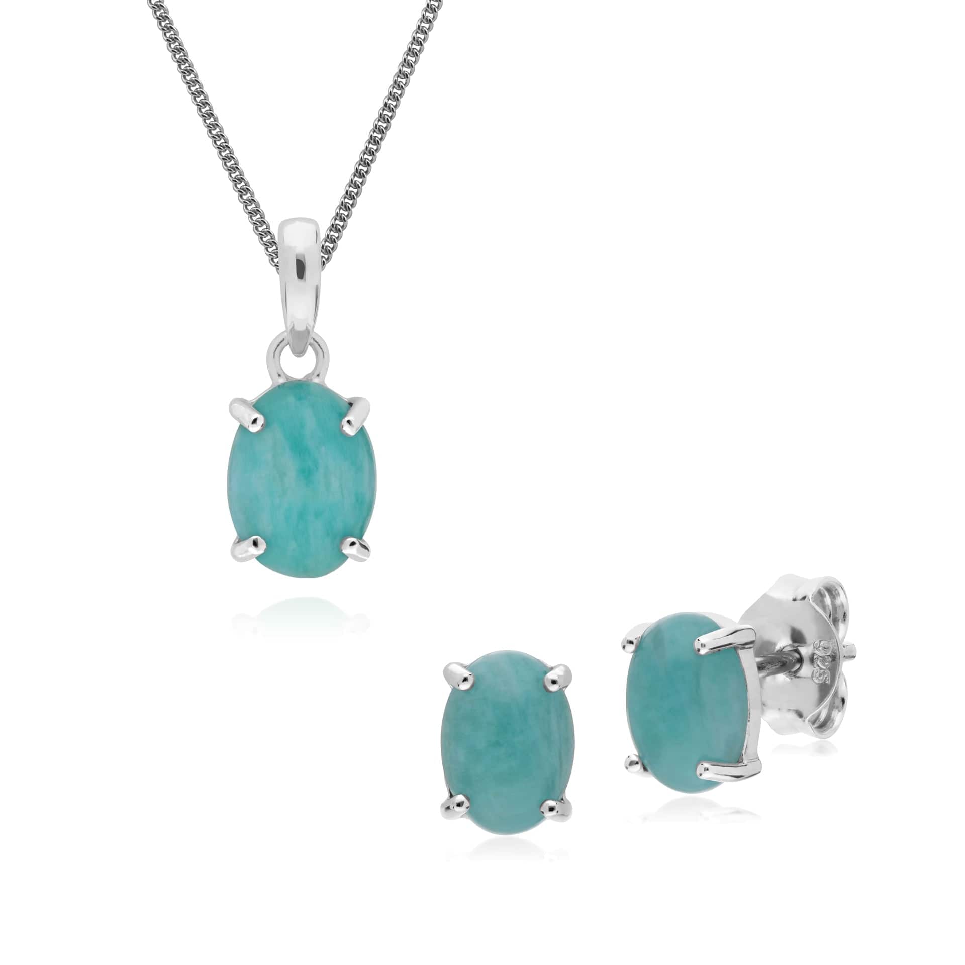 270E023904925-270P023804925 Classic Oval Amazonite Earrings & Pendant Set in 925 Sterling Silver 1