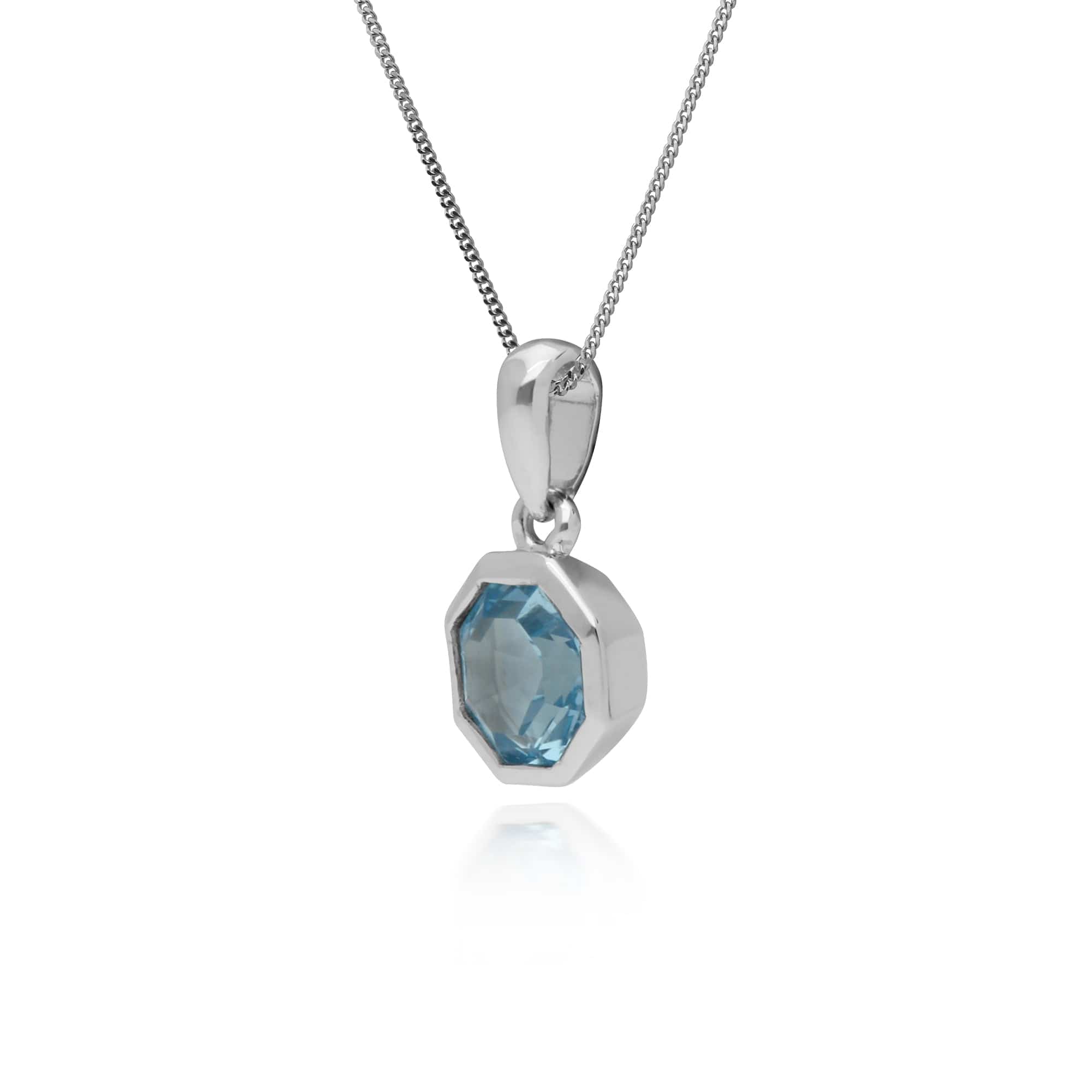 Geometric Octagon Blue Topaz Pendant in 925 Sterling Silver - Gemondo
