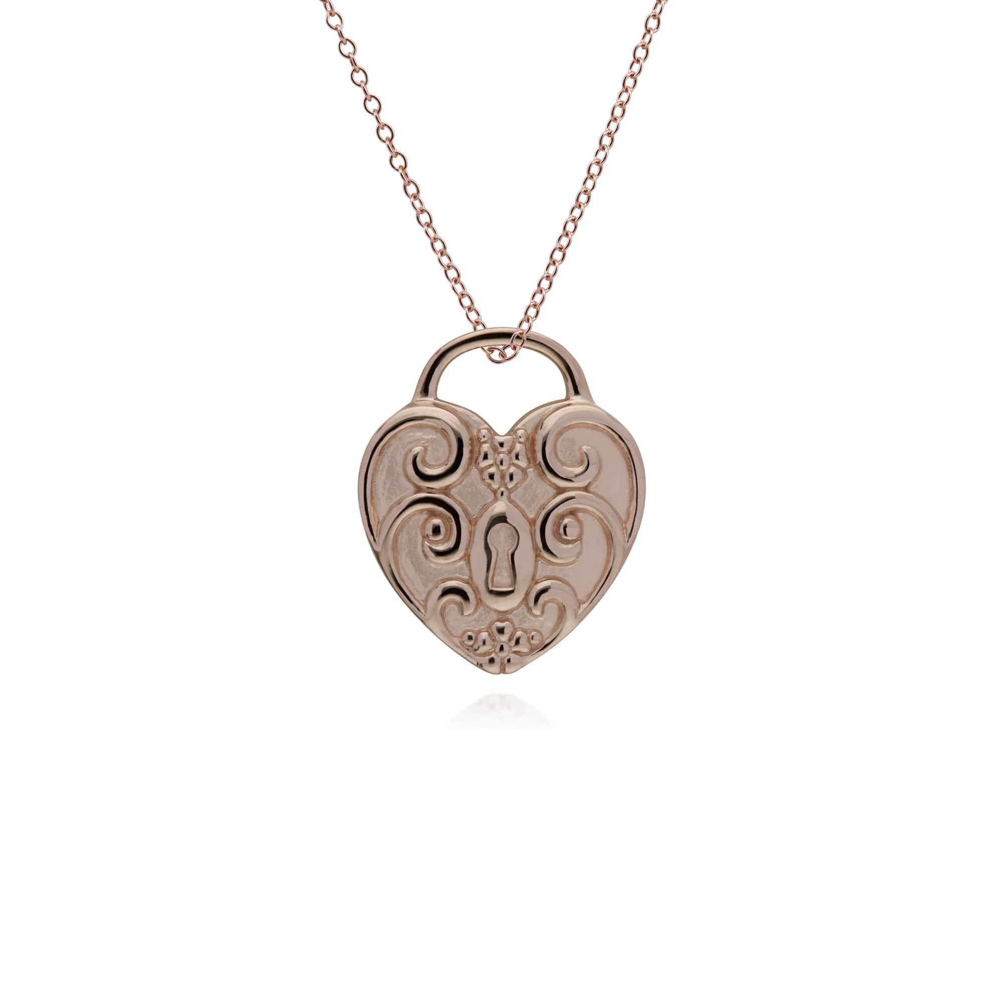 270P026707925-270P026501925 Classic Swirl Heart Lock Pendant & Garnet Big Key Charm in Rose Gold Plated 925 Sterling Silver 3