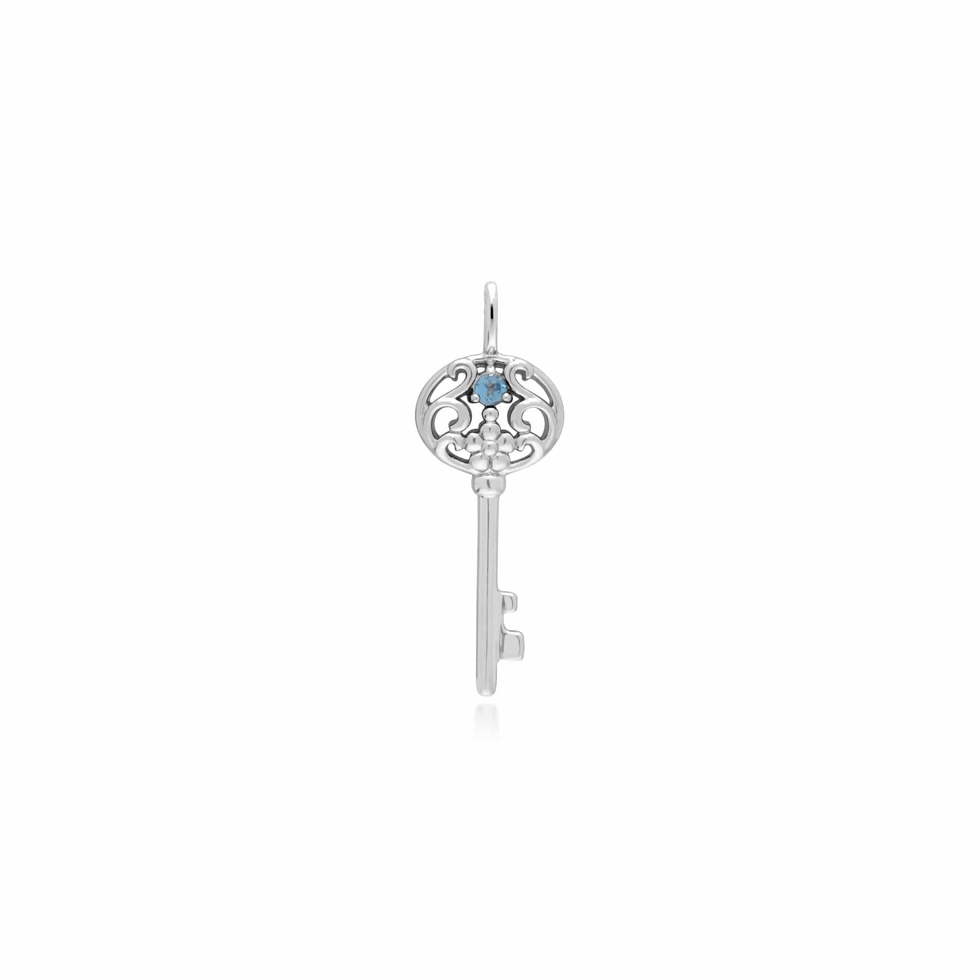 270P026809925-270P026601925 Classic Swirl Heart Lock Pendant & Blue Topaz Big Key Charm in 925 Sterling Silver 2
