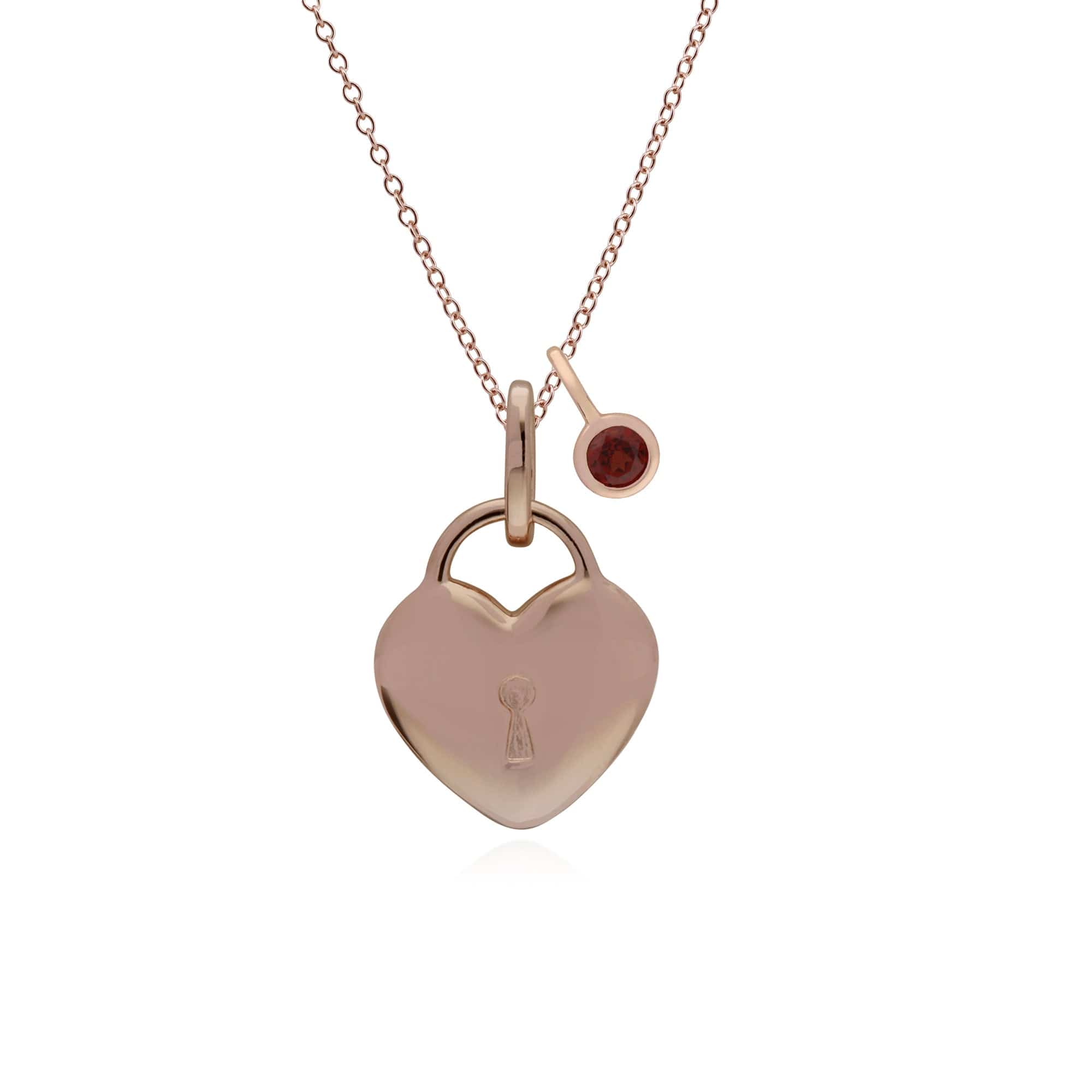 270P027304925-270P026901925 Classic Heart Lock Pendant & Garnet Charm in Rose Gold Plated 925 Sterling Silver 1
