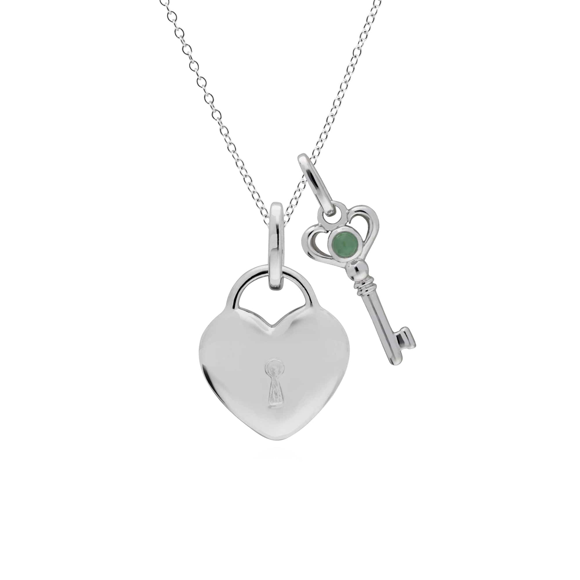 270P027501925-270P027001925 Classic Heart Lock Pendant & Jade Key Charm in 925 Sterling Silver 1