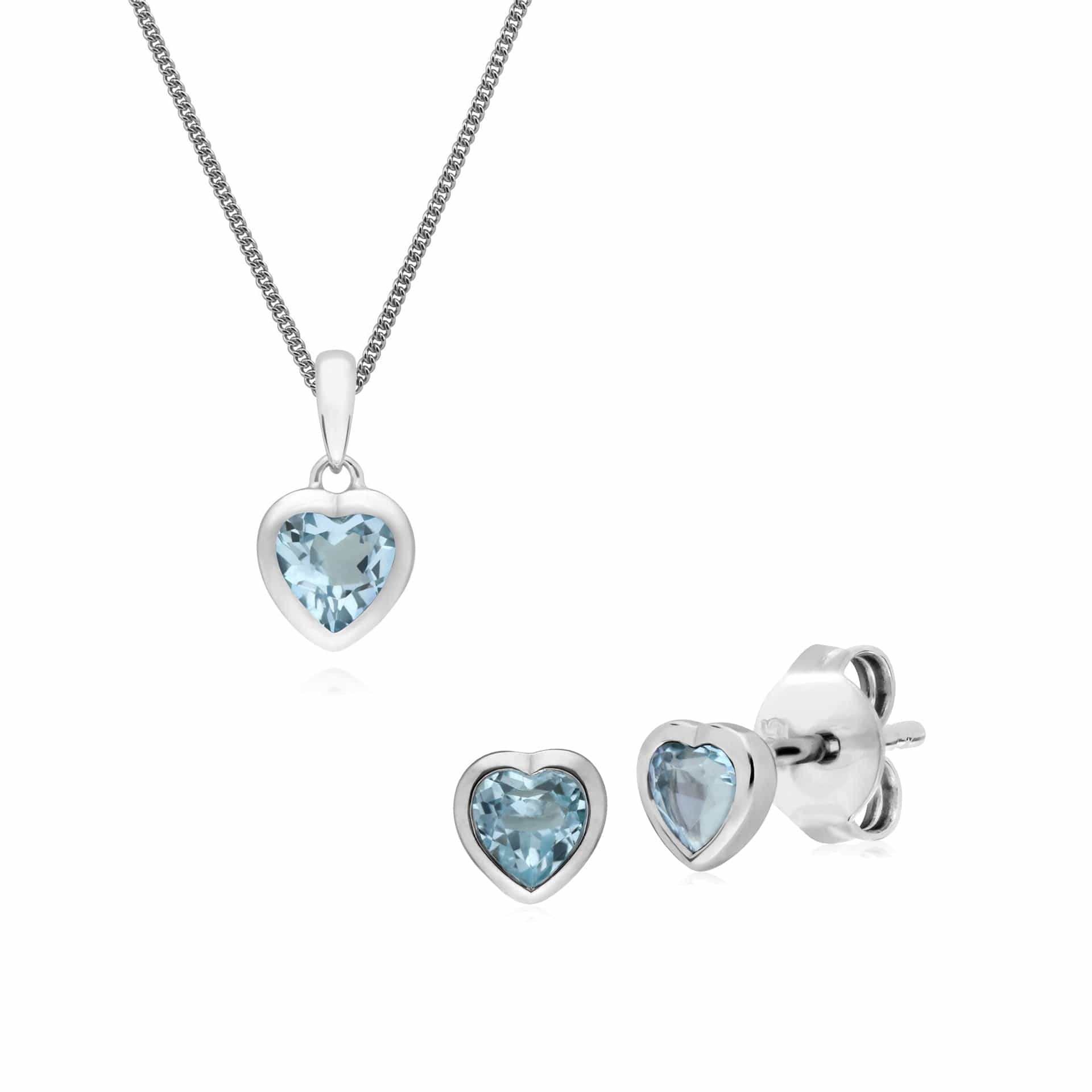 270E026102925-270P028702925 Classic Heart Blue Topaz Stud Earrings & Pendant Set in 925 Sterling Silver 1