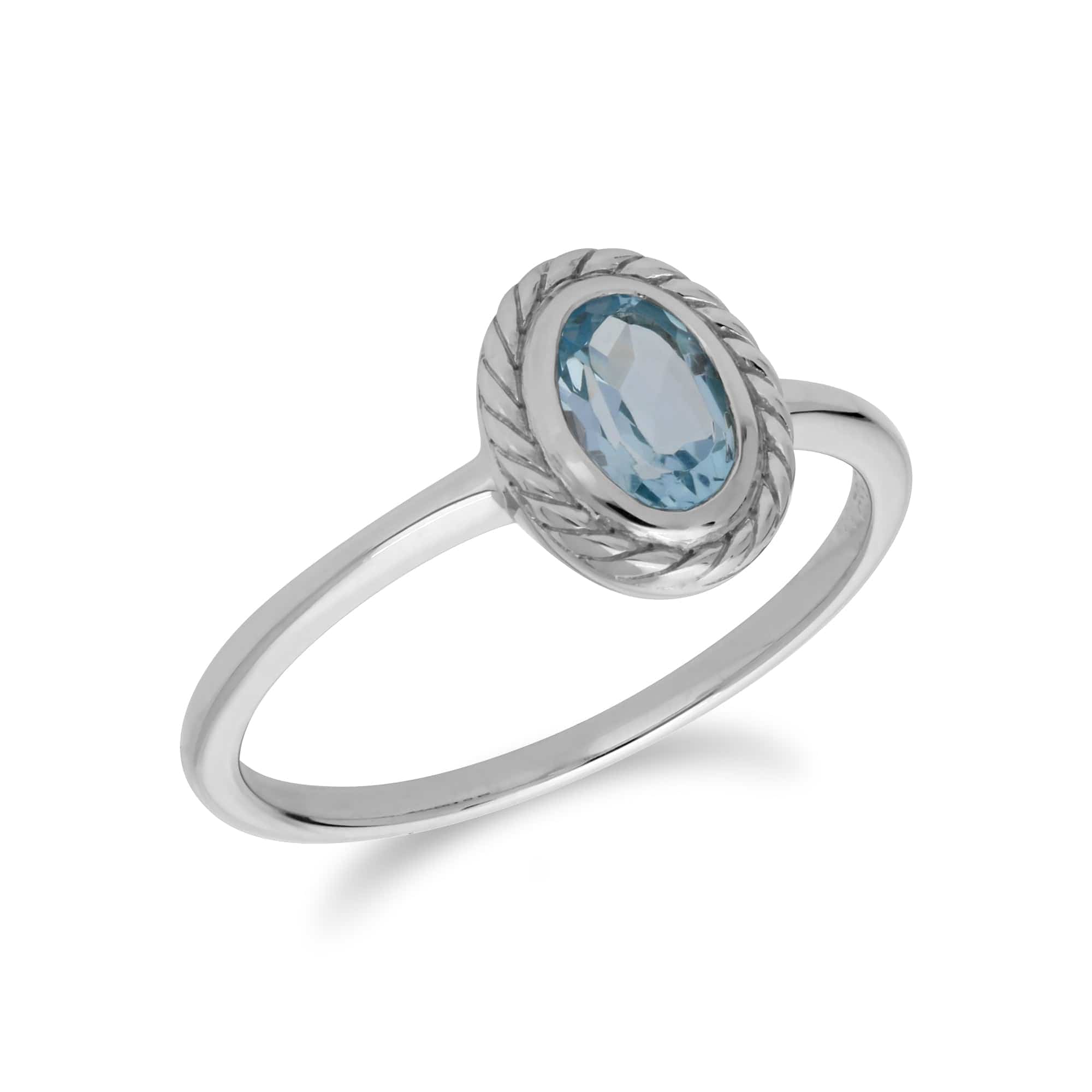 Classic Oval Blue Topaz Rope Design Ring in 925 Sterling Silver - Gemondo