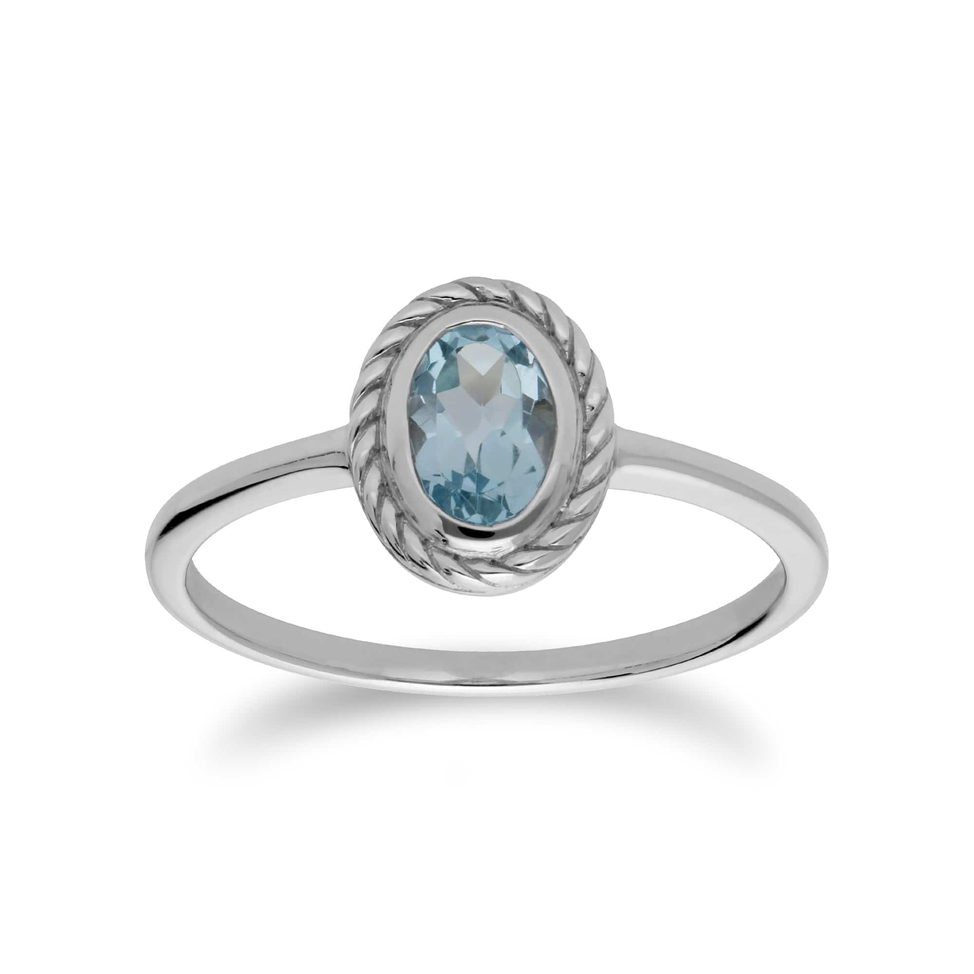 270R053901925 Classic Oval Blue Topaz Rope Design Ring in 925 Sterling Silver 1