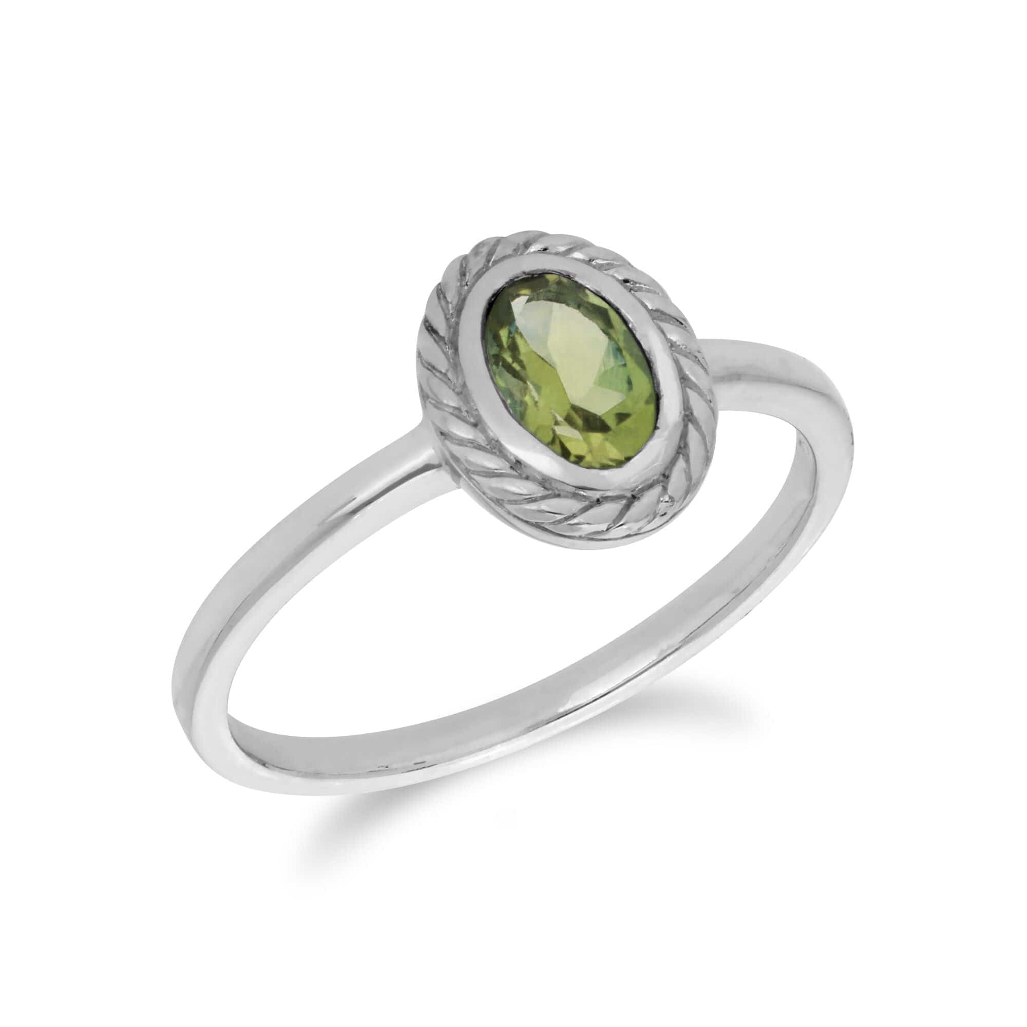 270R053903925 Classic Oval Peridot Rope Design Ring in 925 Sterling Silver 2
