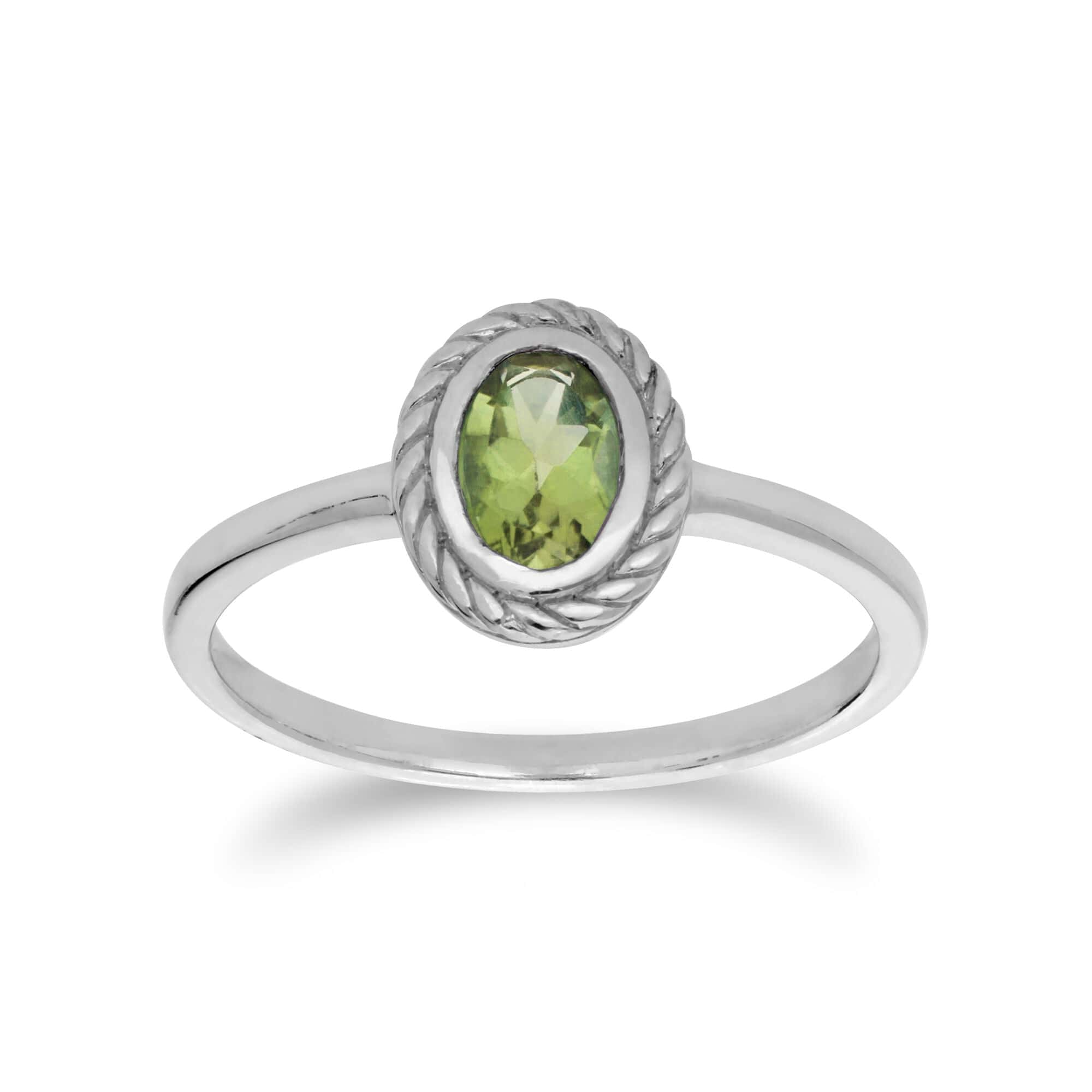 270R053903925 Classic Oval Peridot Rope Design Ring in 925 Sterling Silver 1