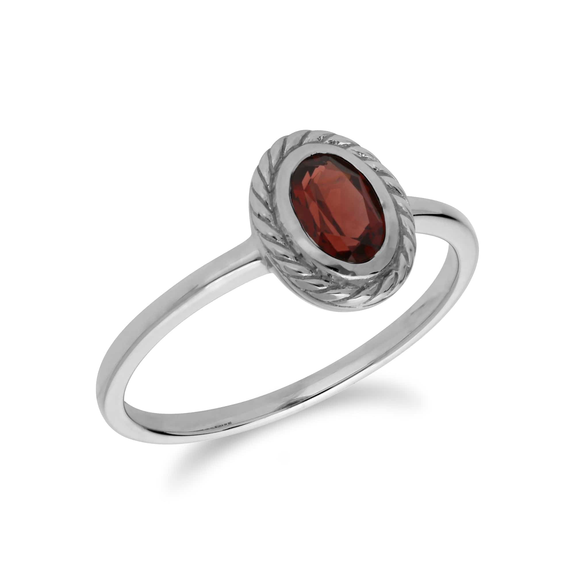 270R053904925 Classic Oval Garnet Rope Design Ring in 925 Sterling Silver 2