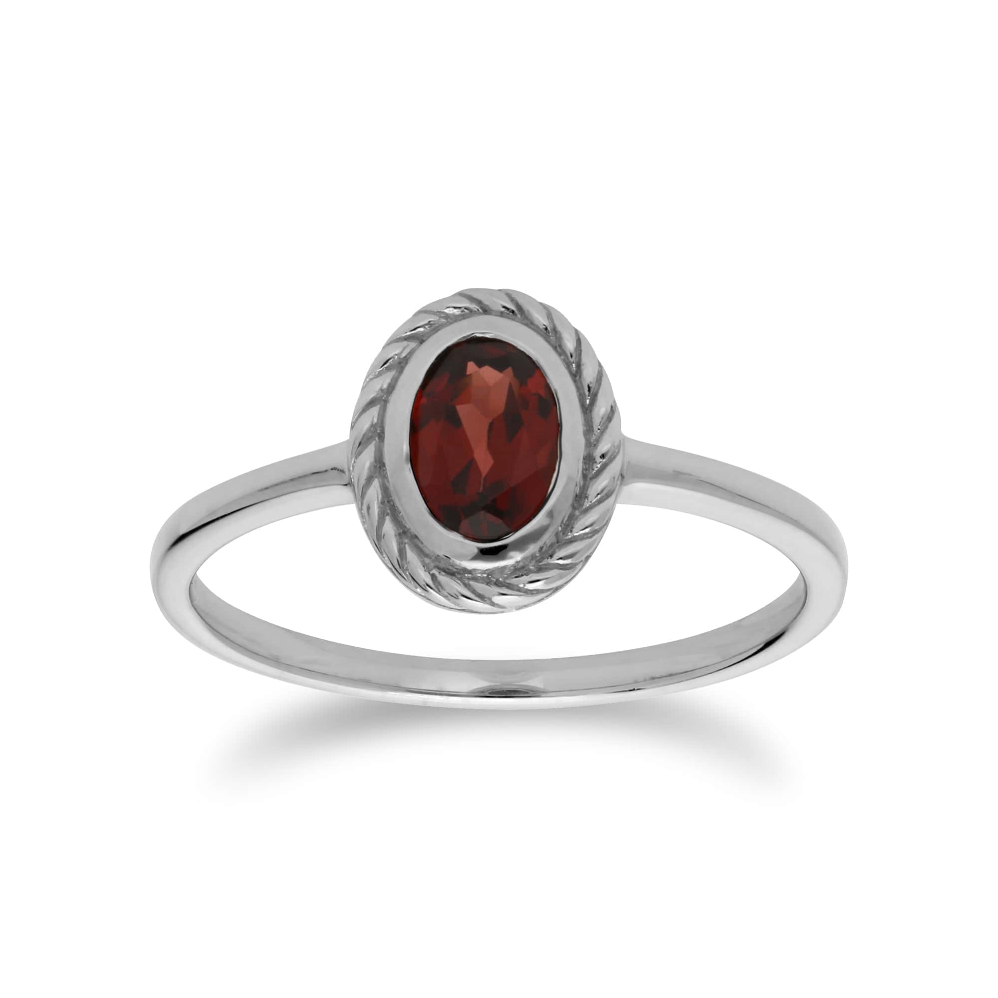 270R053904925 Classic Oval Garnet Rope Design Ring in 925 Sterling Silver 1