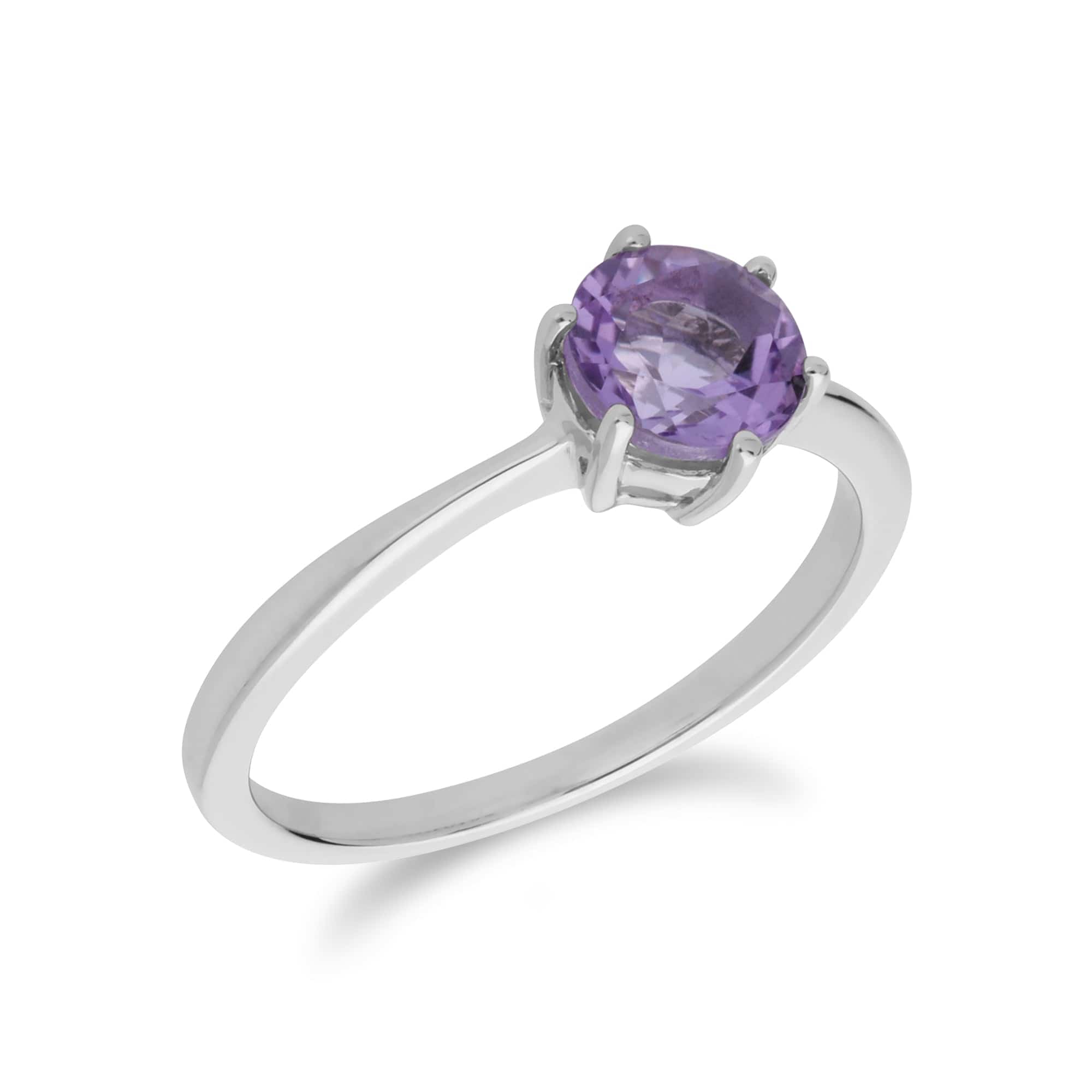 270R055602925 Classic Round Amethyst Claw Set Single Stone Ring in 925 Sterling Silver 2