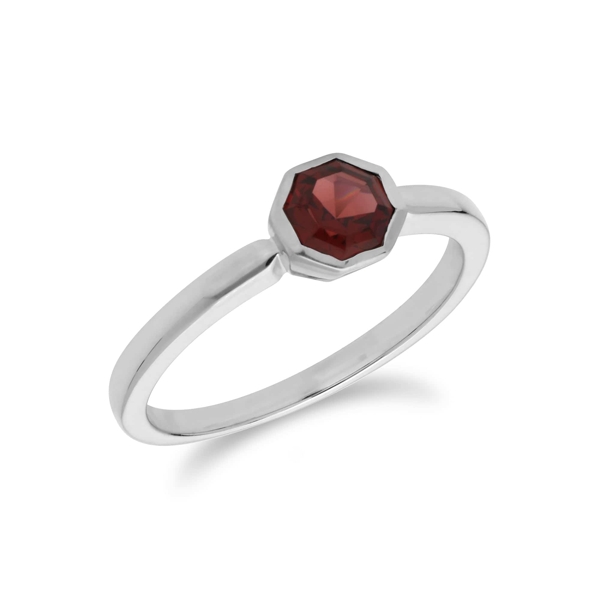Geometric Hexagon Garnet  Ring in Sterling Silver