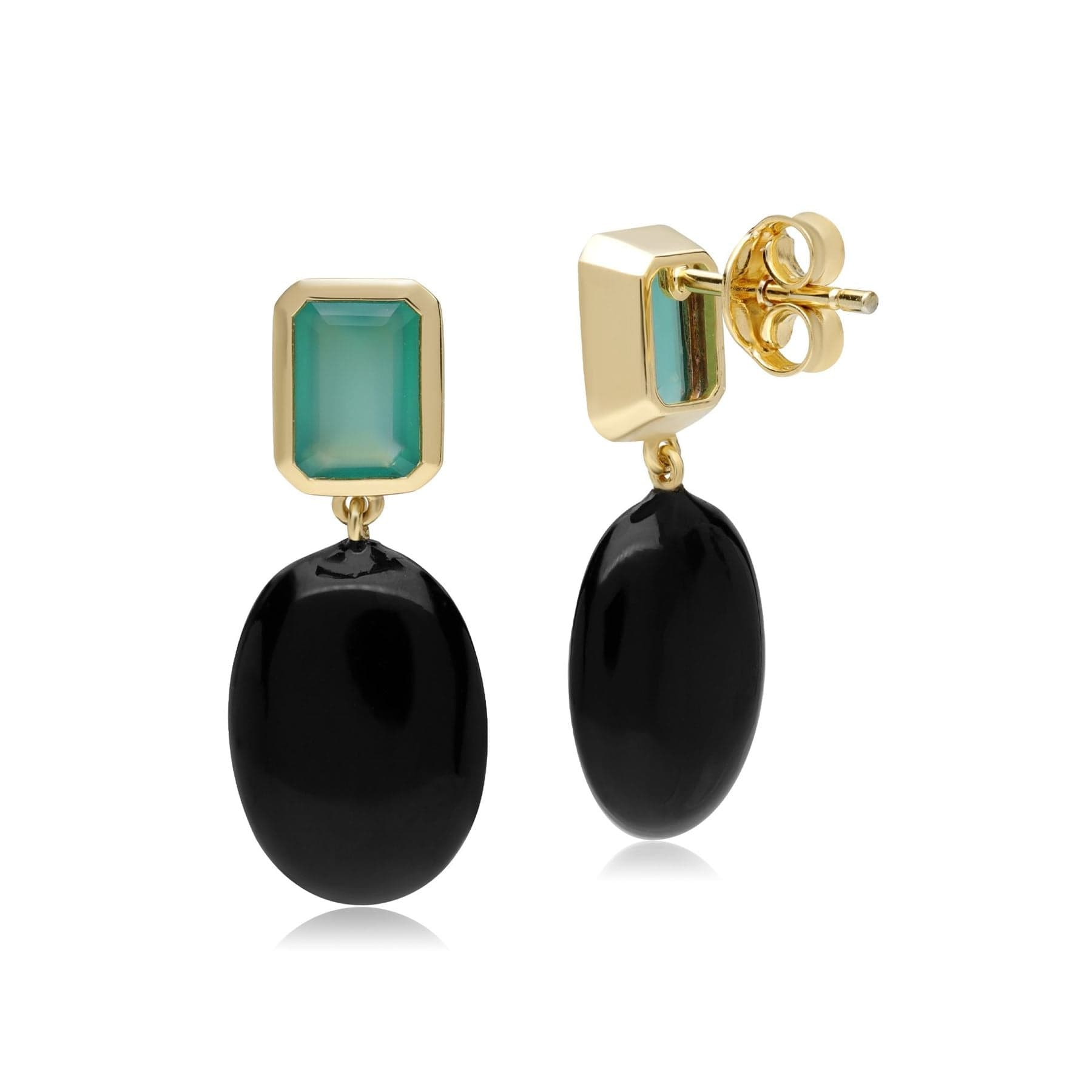 270E034901925 ECFEW™ Unifier Dyed Green Chalcedony & Onyx Drop Earrings In Sterling Silver 2