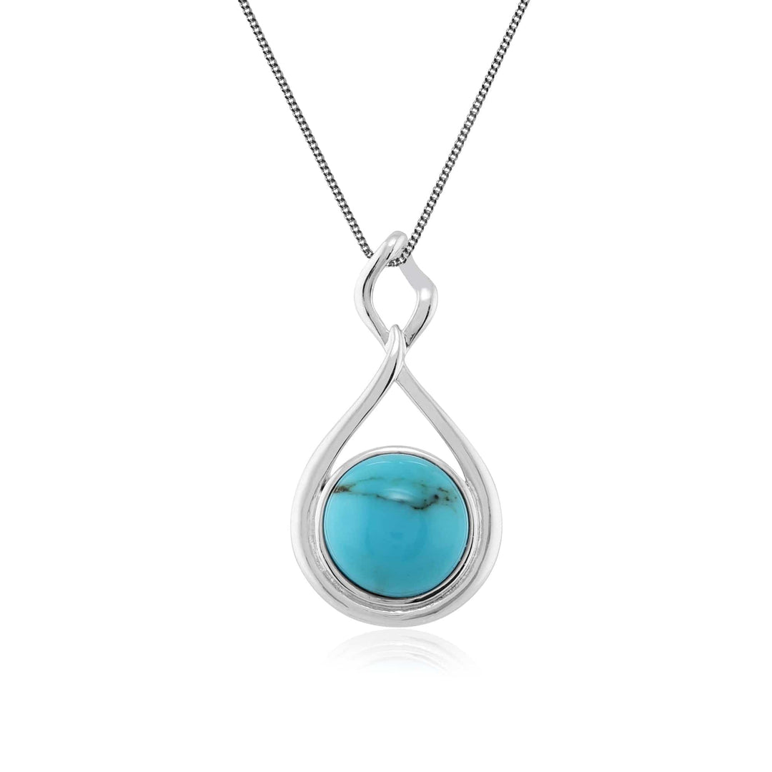 271P009601925 Modern Round Turquoise Cabochon Pendant in 925 Sterling Silver 1
