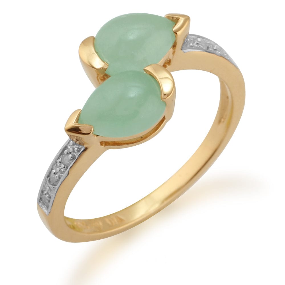 271R015101925 Gemondo Gold Plated Sterling Silver 1.34ct Jade & 3pt Diamond Two Stone Ring 2