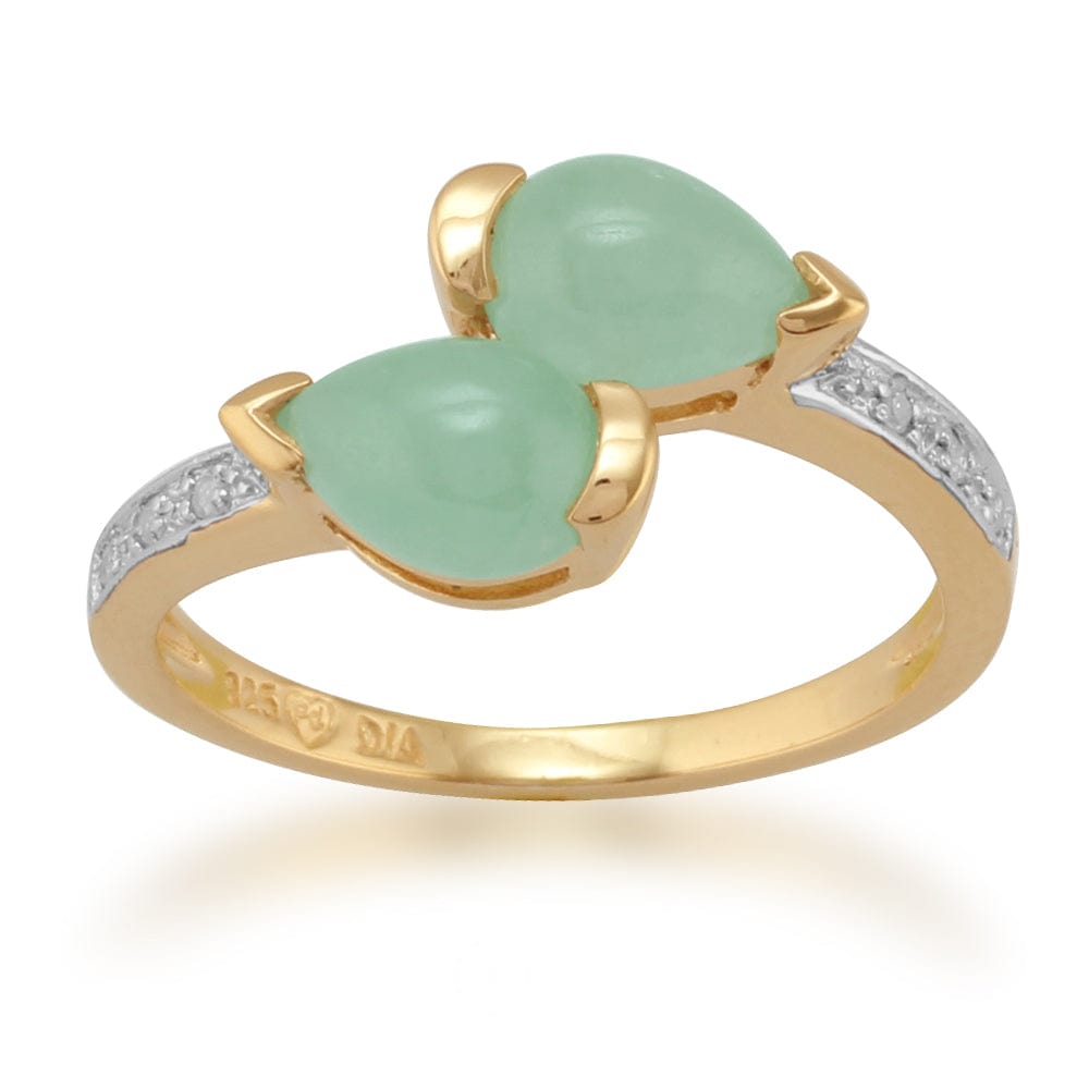 Gemondo Gold Plated Sterling Silver 1.34ct Jade & 3pt Diamond Two Stone Ring Image 1