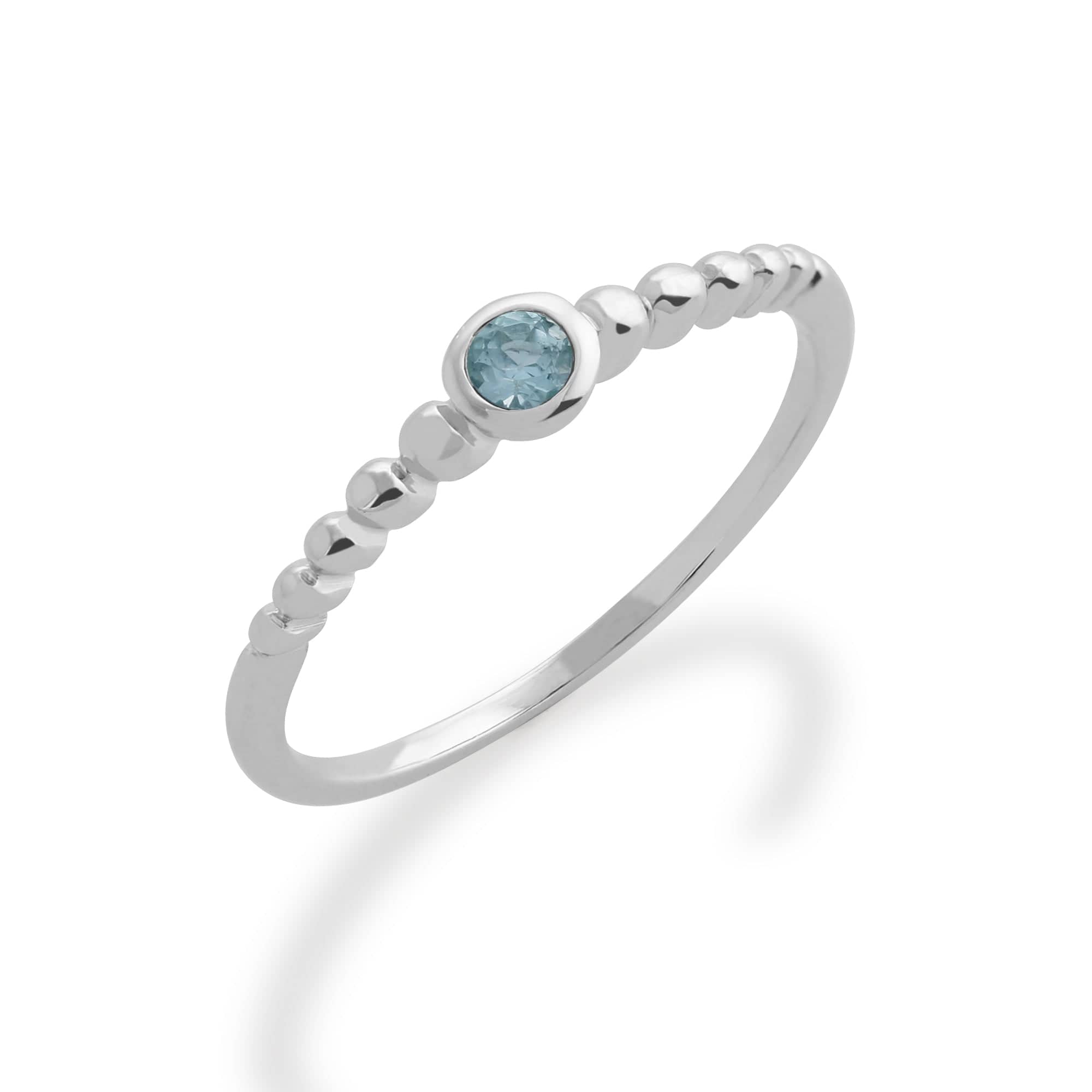 Essential Round Aquamarine Bezel Set Stack Ring in 925 Sterling Silver - Gemondo