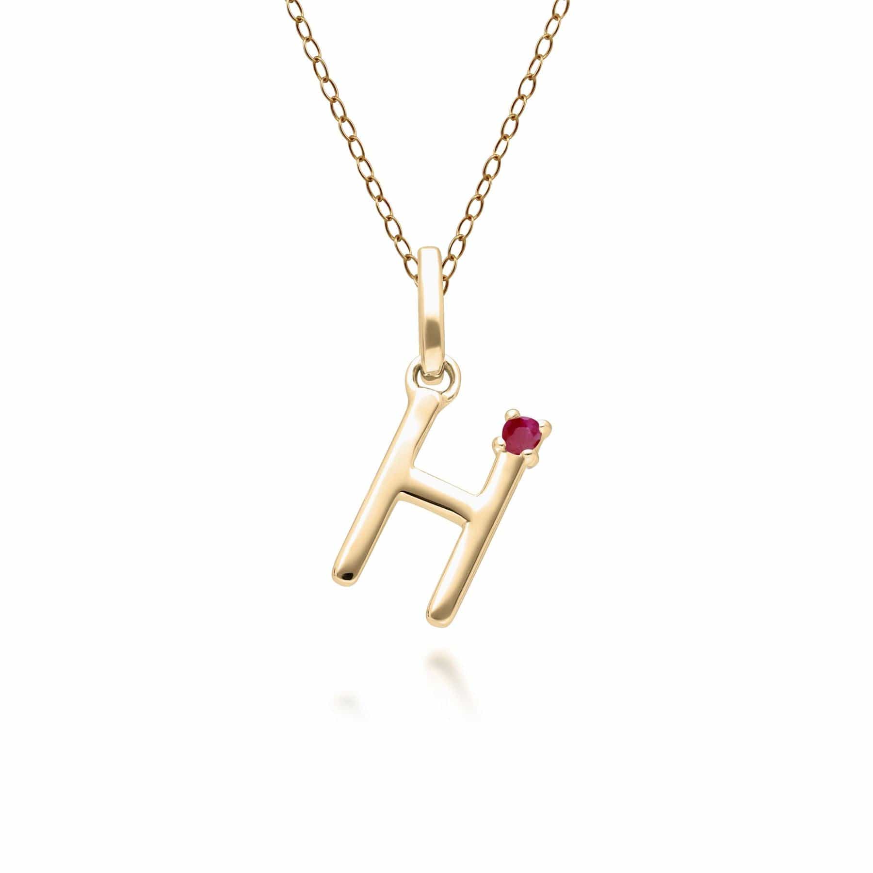 135P2110029 Initial Ruby Letter Necklace In 9ct Yellow Gold 9