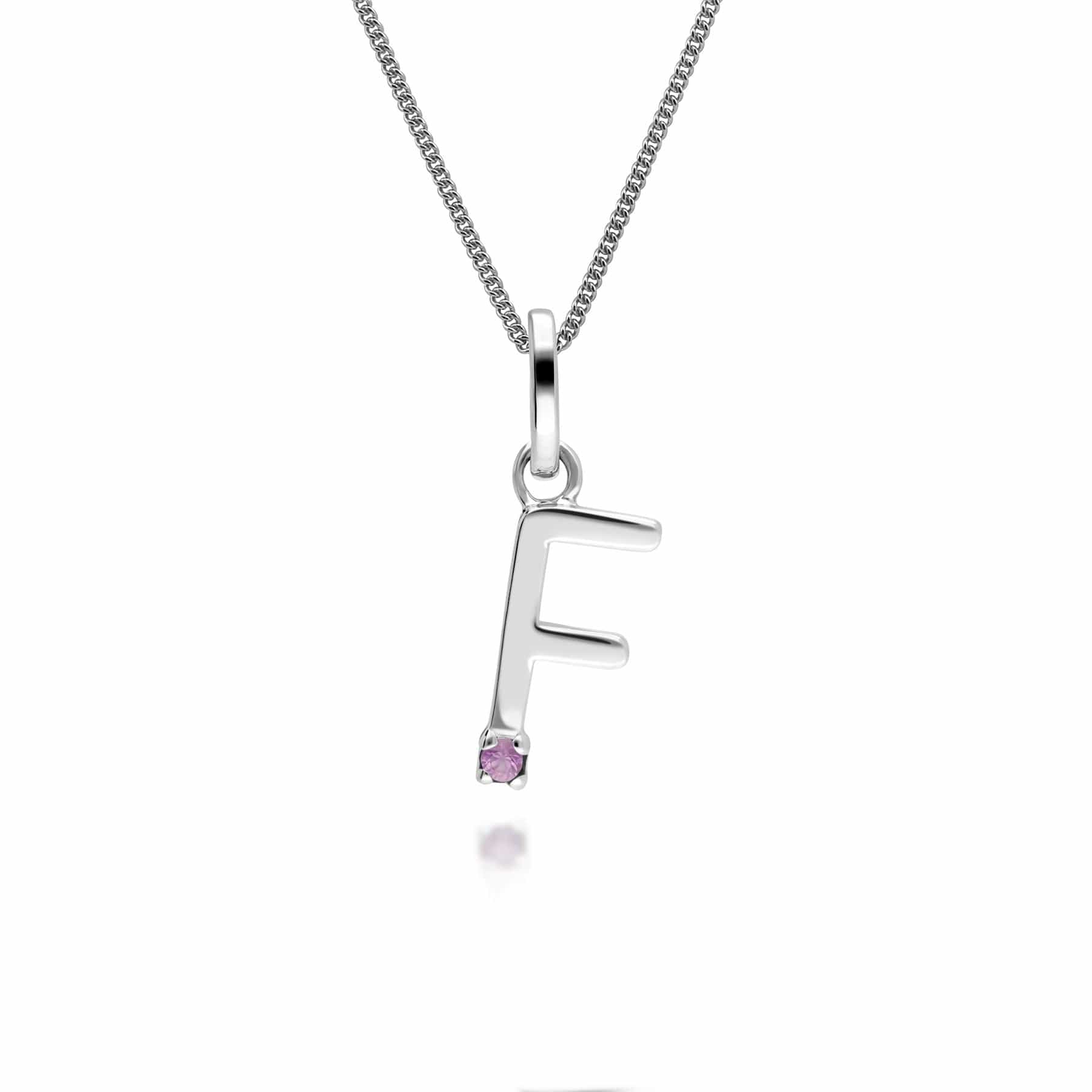 Initial Pink Sapphire Letter Charm Necklace in 9ct White Gold - Gemondo