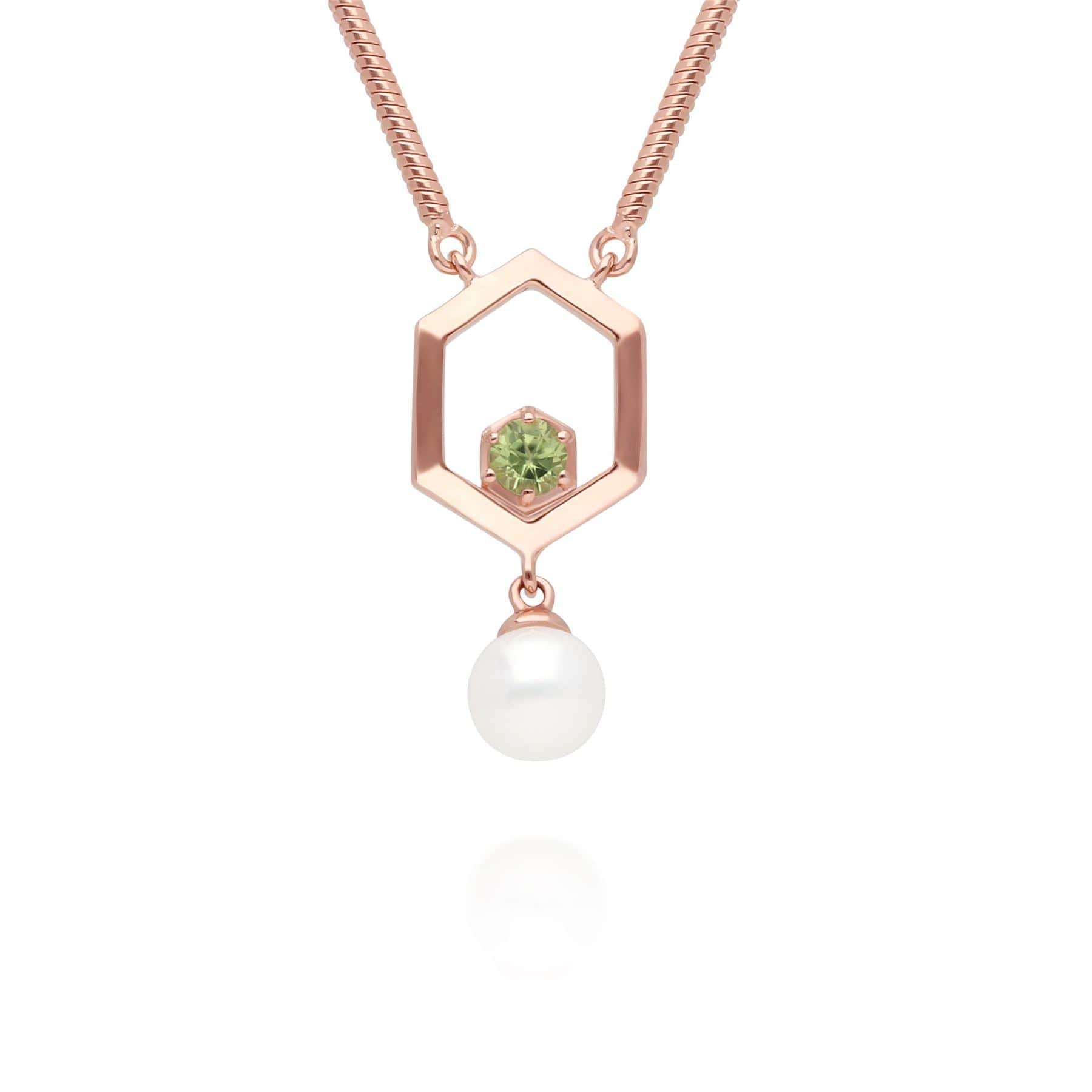 270N035607925 Modern Pearl & Peridot Hexagon Drop Necklace in Rose Gold Plated Silver 1